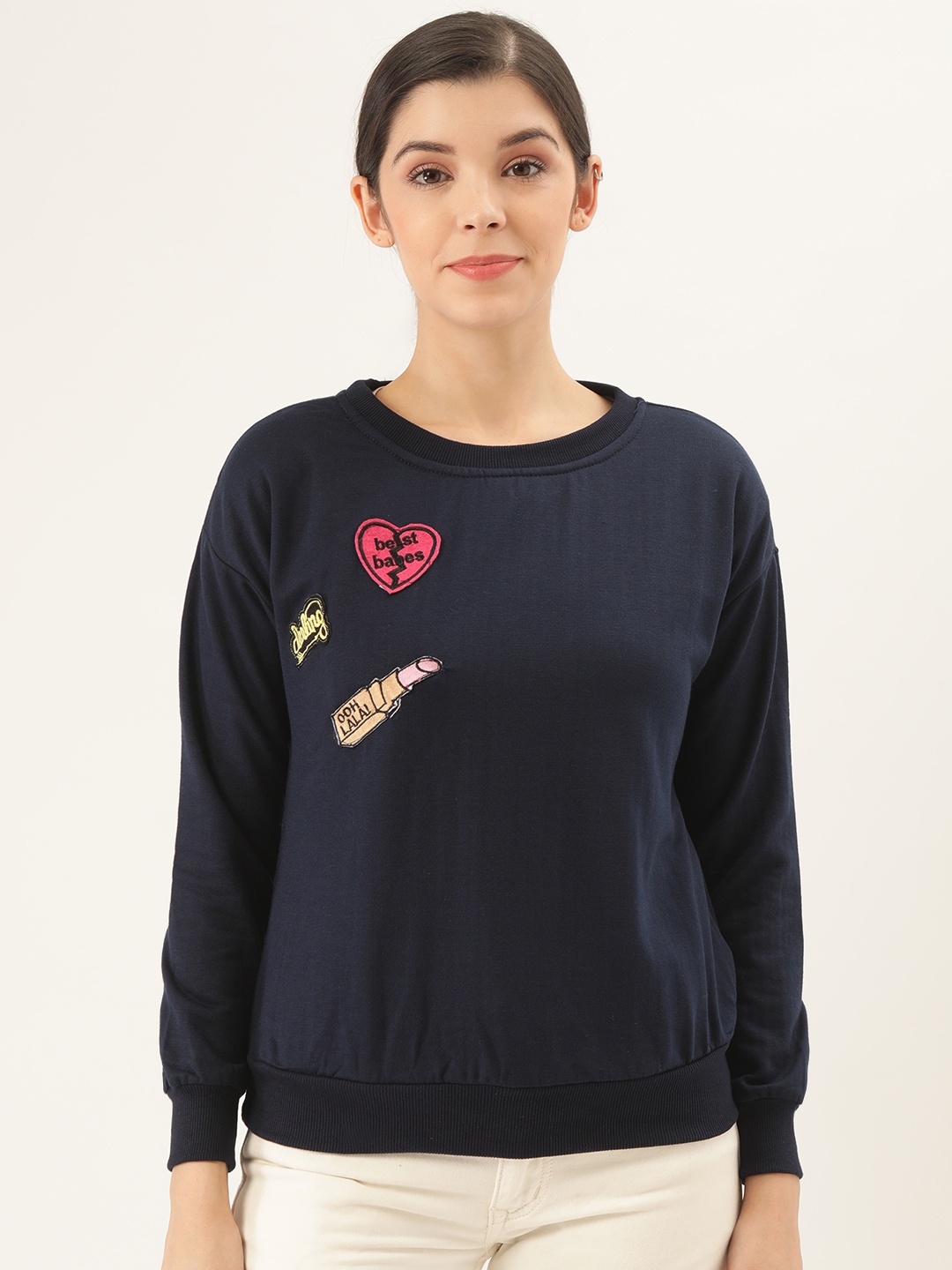 

Belle Fille Women Navy Blue Applique Detail Sweatshirt