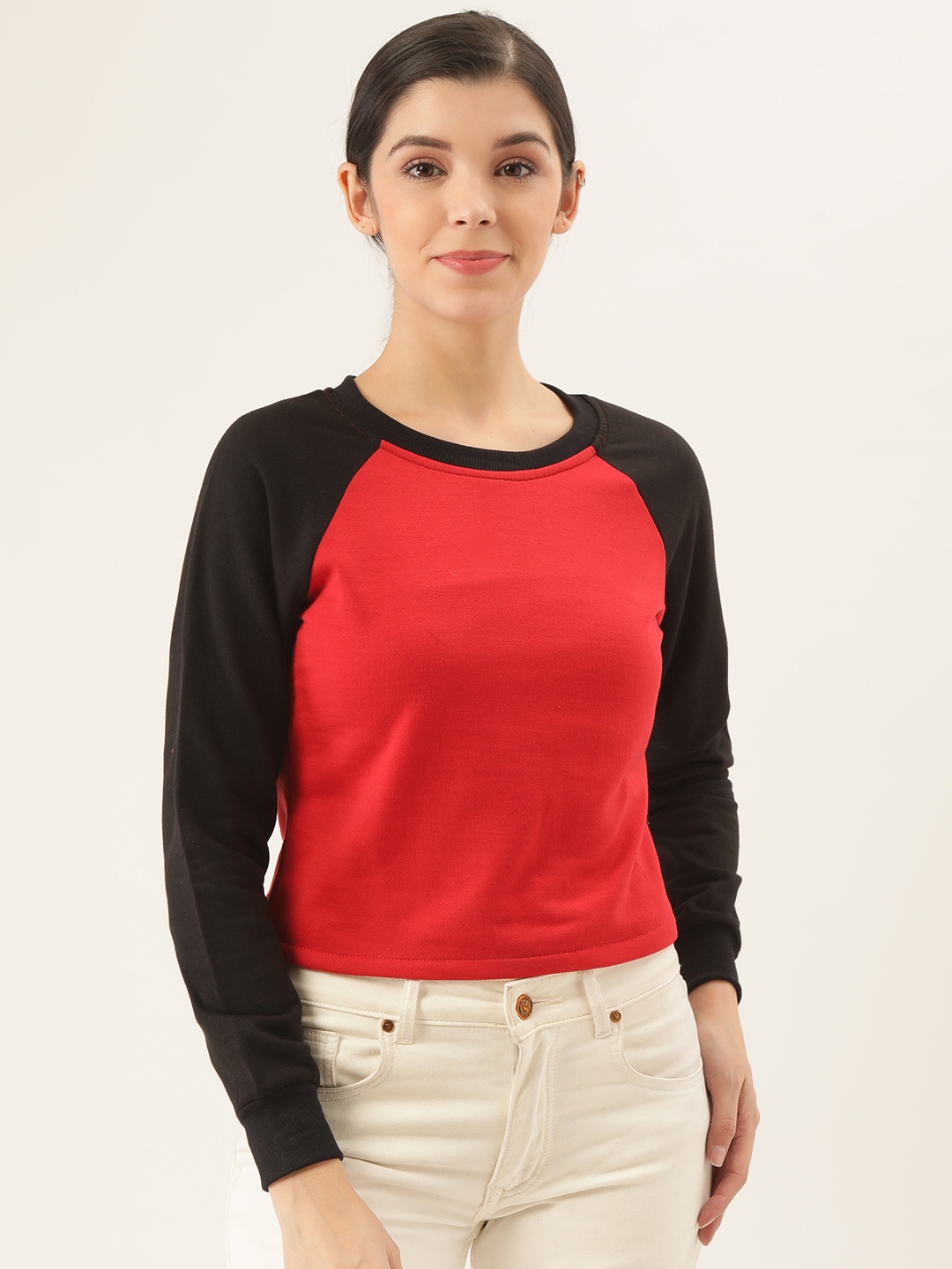 

Belle Fille Women Red & Black Solid Sweatshirt