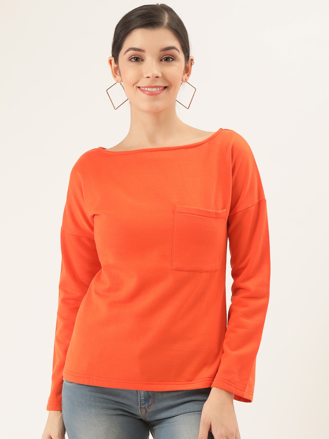 

Belle Fille Women Orange Styled Back Solid Winter Top