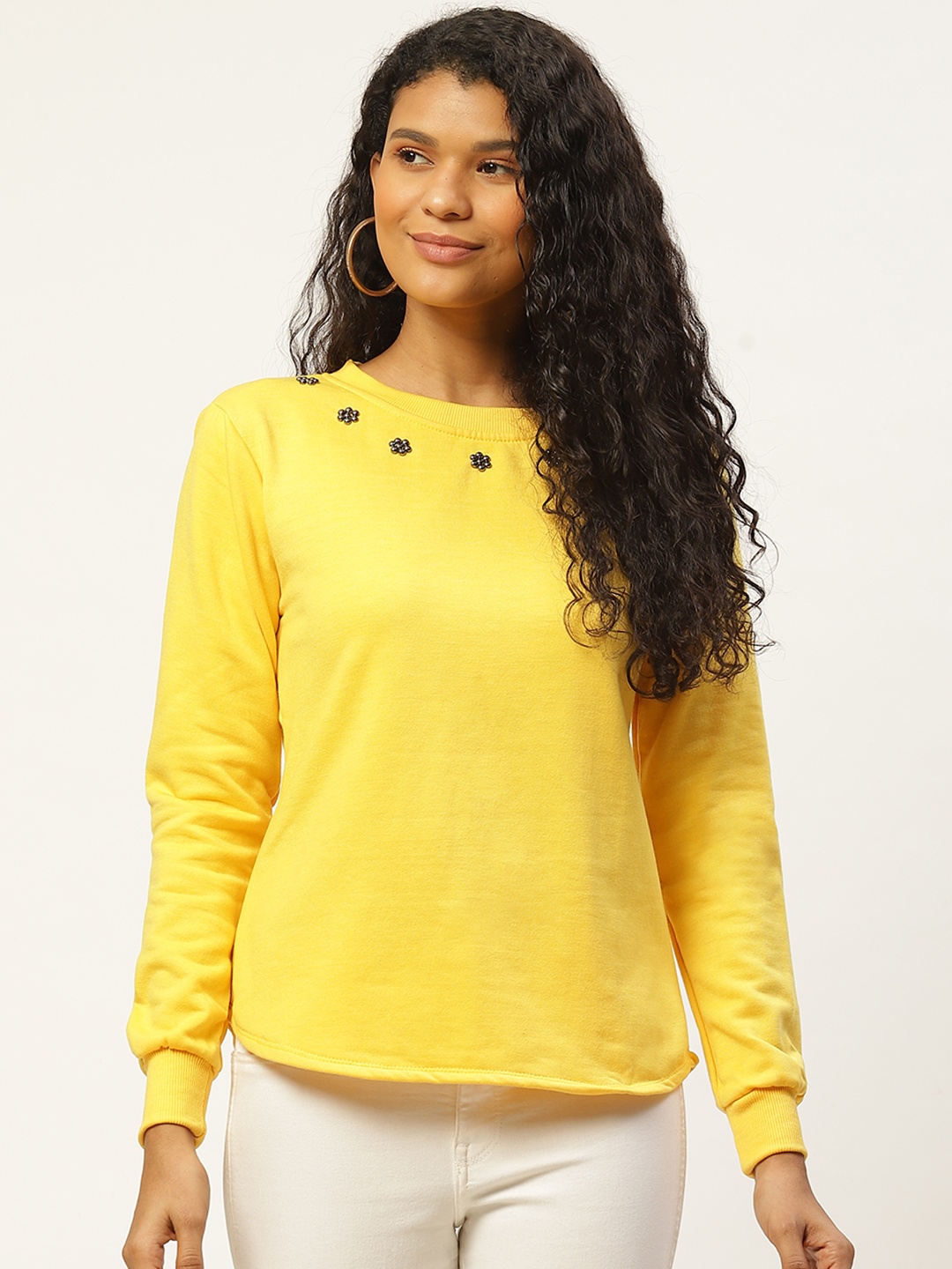 

Belle Fille Women Yellow Solid Sweatshirt