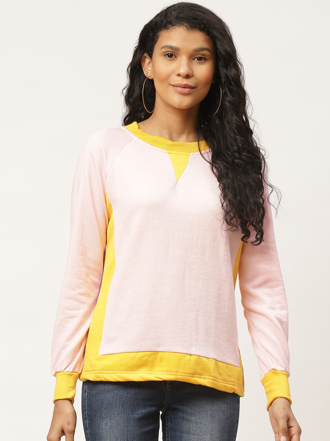 

Belle Fille Women Pink & Yellow Colourblocked Sweatshirt