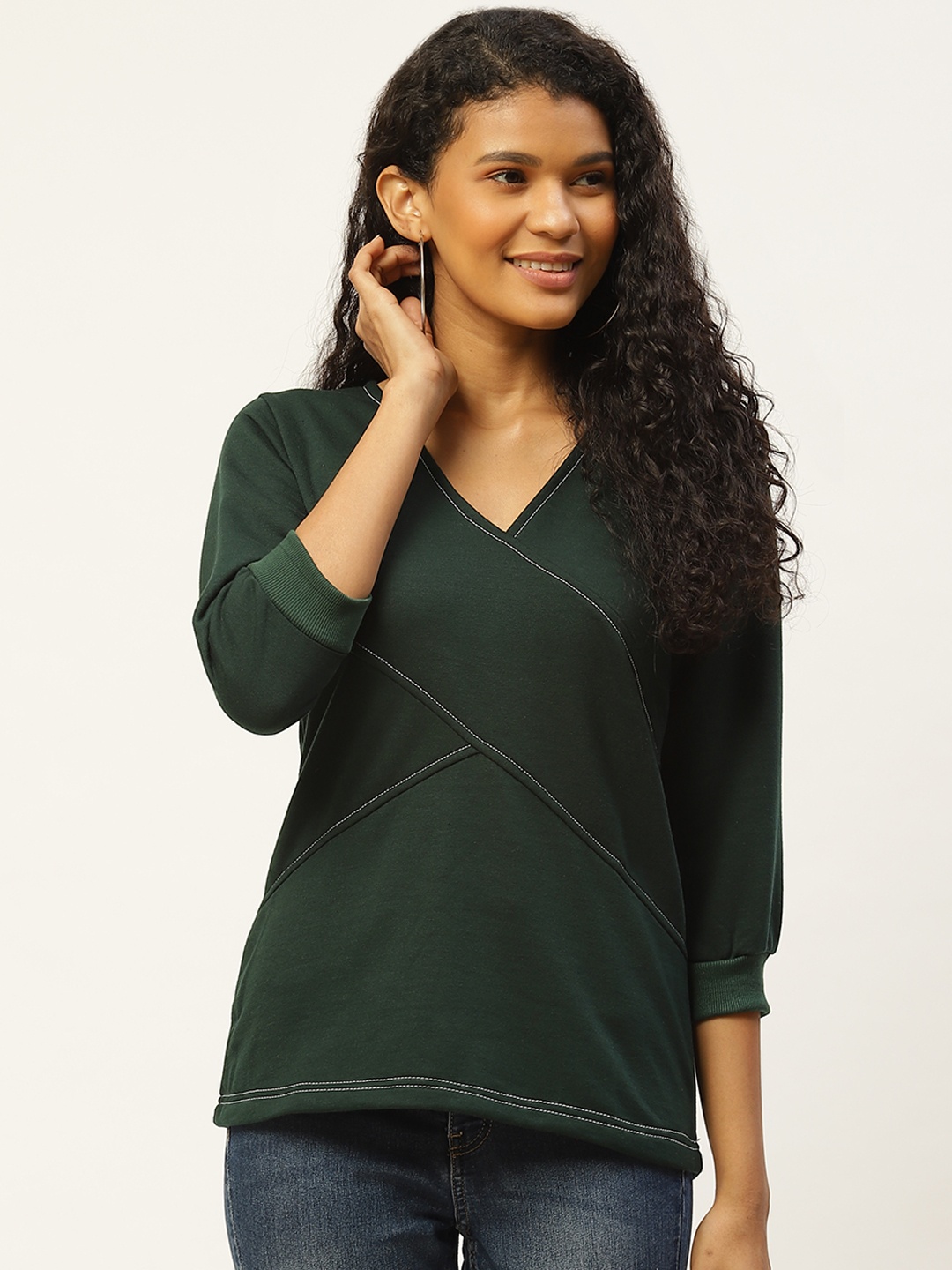 

Belle Fille Women Green Panelled Sweatshirt