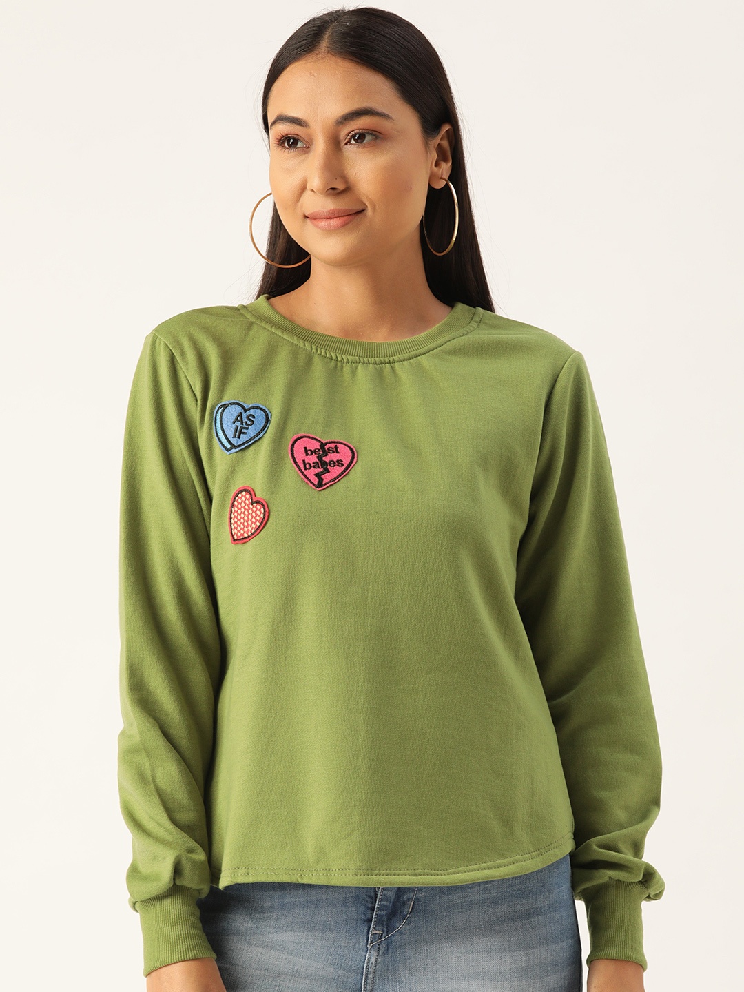 

Belle Fille Women Green Applique Detail Sweatshirt
