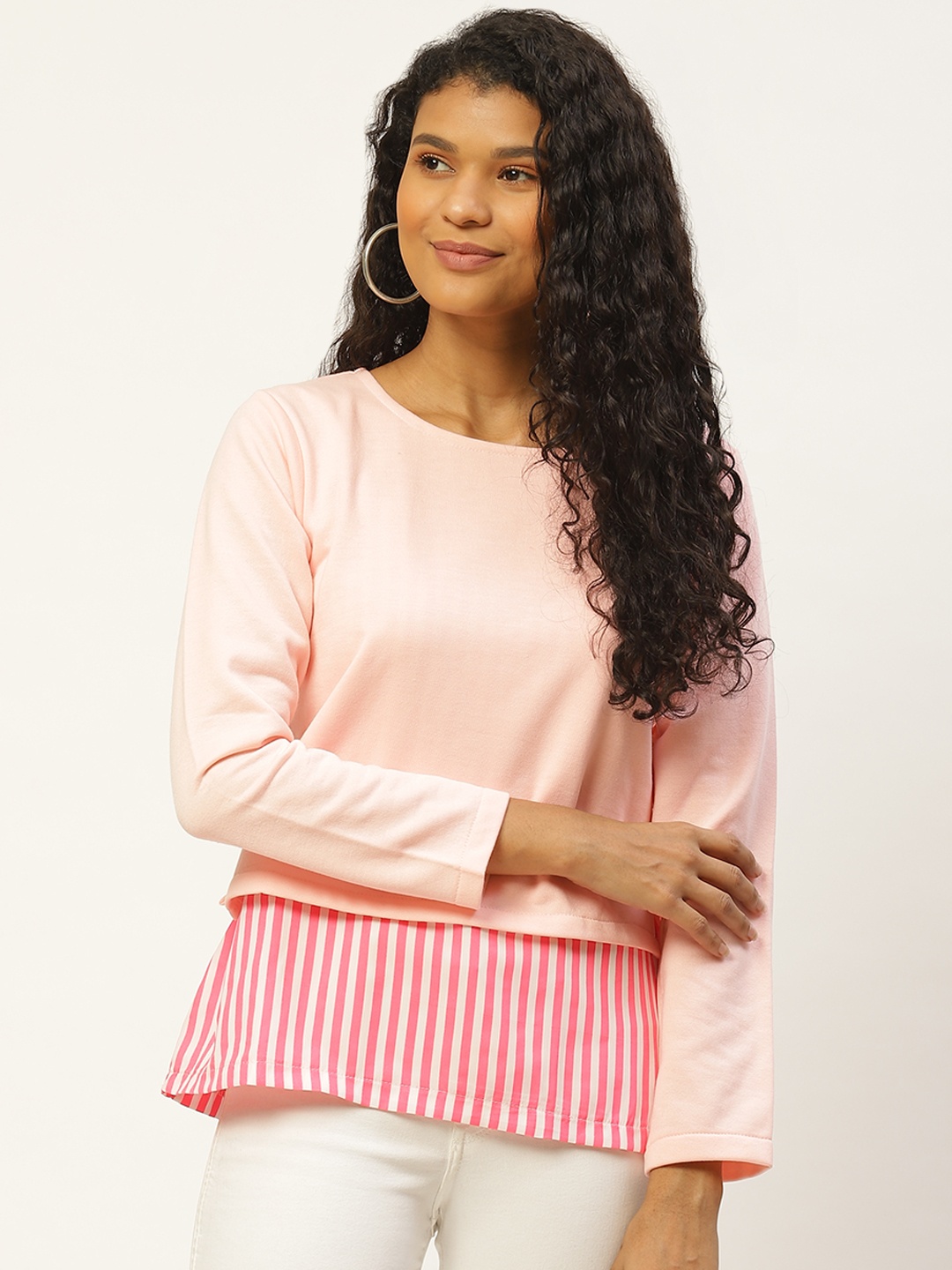

Belle Fille Women Pink Solid Layered Sweatshirt