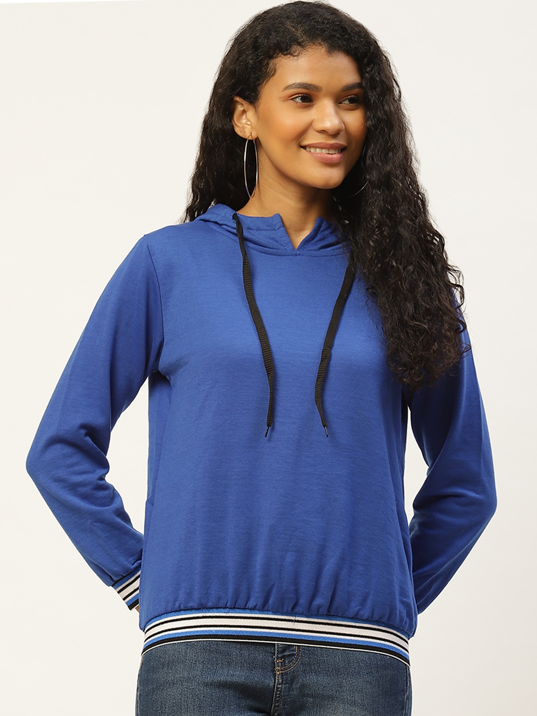 

Belle Fille Women Blue Solid Hooded Sweatshirt