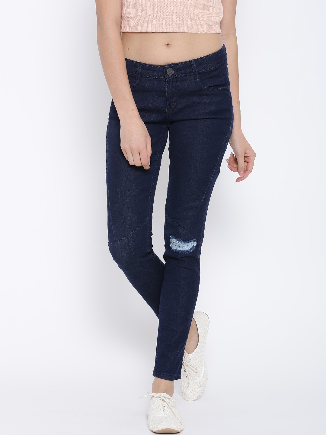 

Tokyo Talkies Navy Panelled Jeans, Navy blue