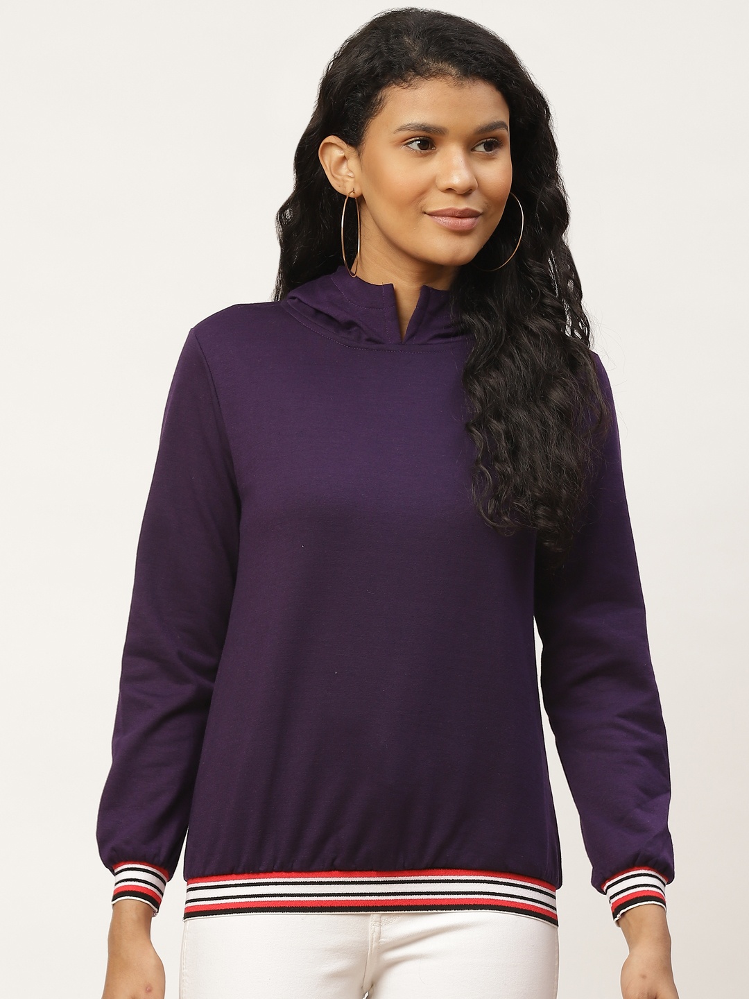 

Belle Fille Women Purple Solid Hooded Sweatshirt