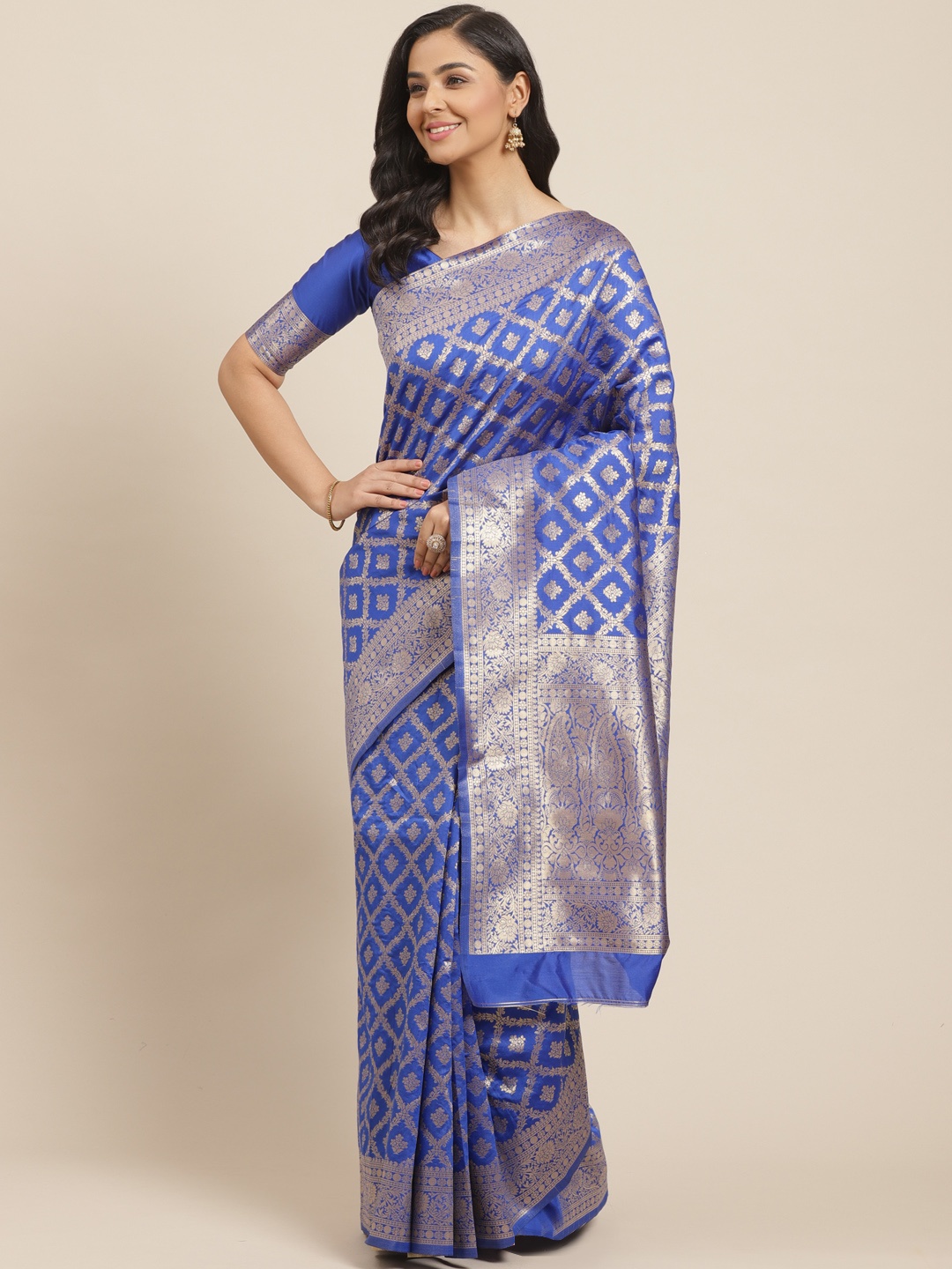 

Mitera Blue & Golden Woven Design Kanjeevaram Saree