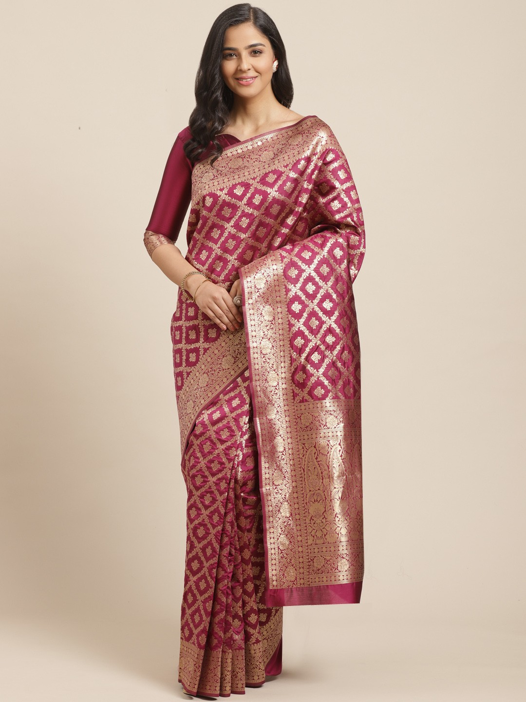

Mitera Purple & Golden Woven Design Kanjeevaram Saree