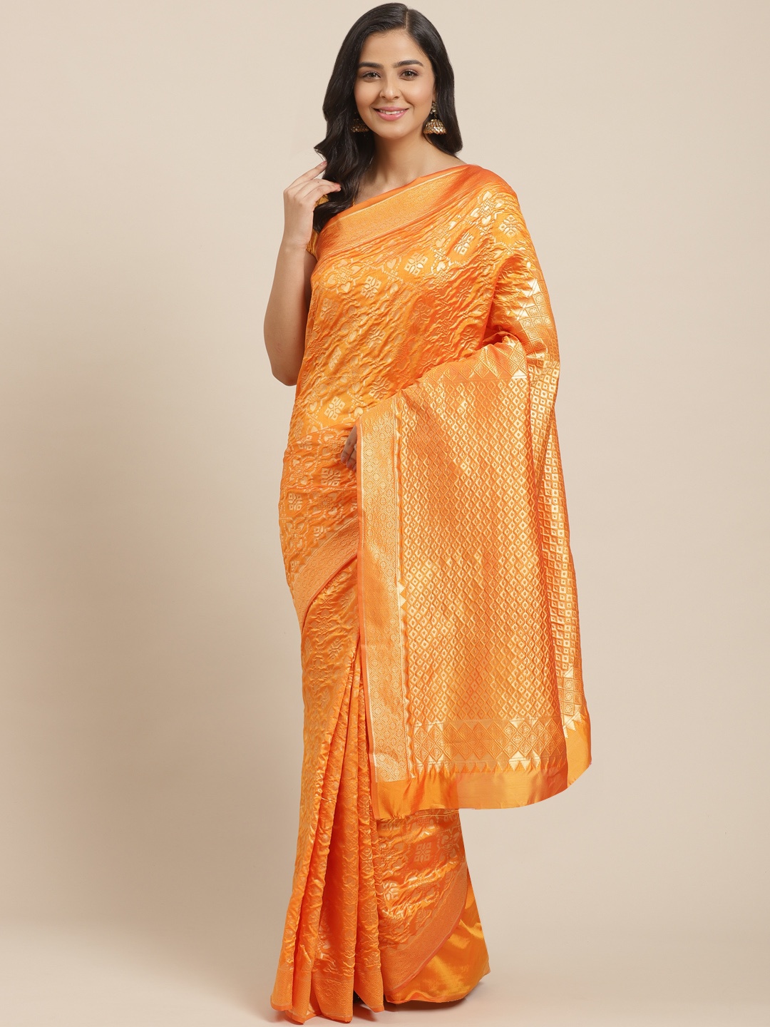 

Mitera Mustard Yelloe & Golden Woven Design Kanjeevaram Saree