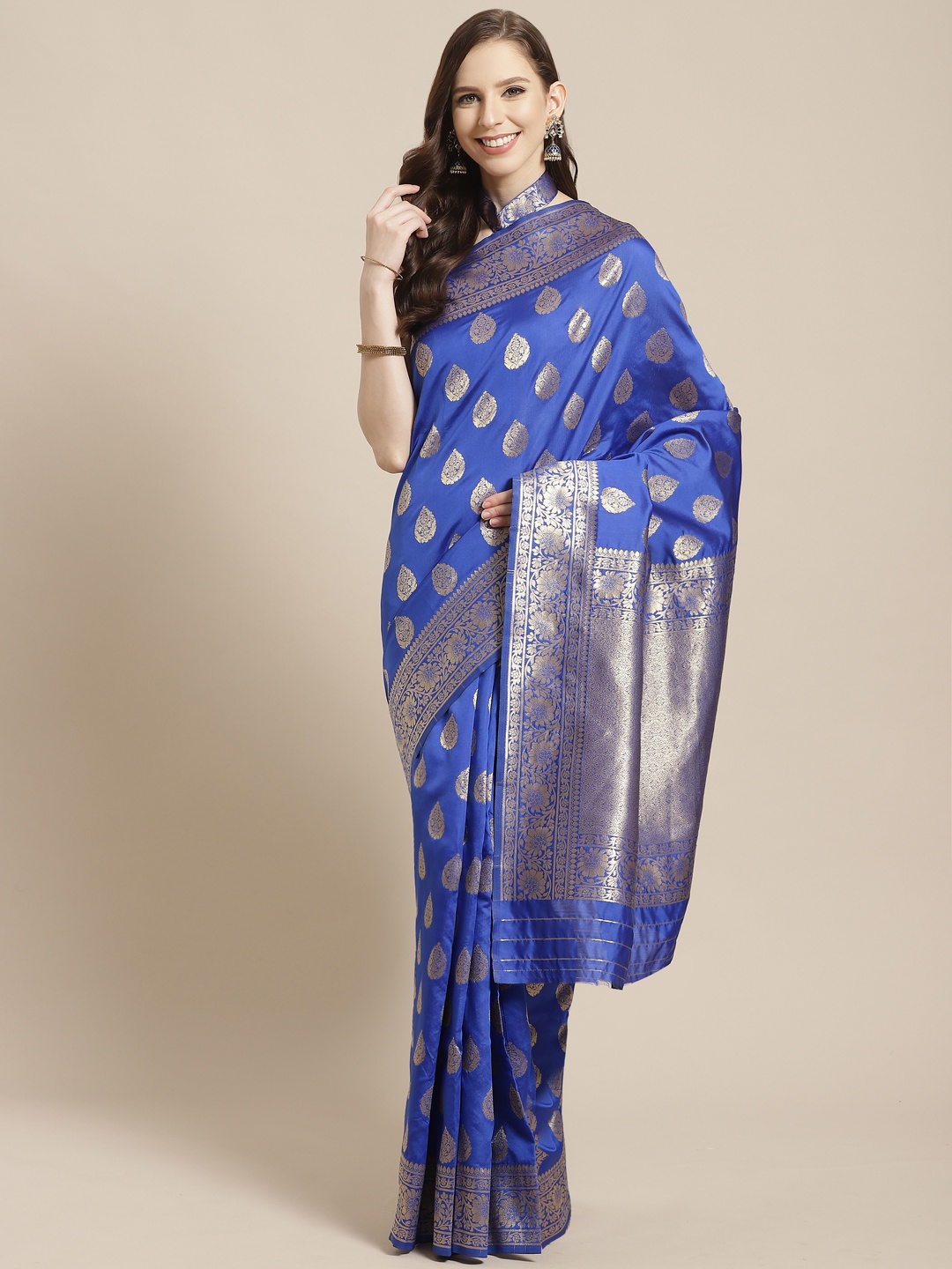 

Mitera Blue & Golden Woven Design Kanjeevaram Saree