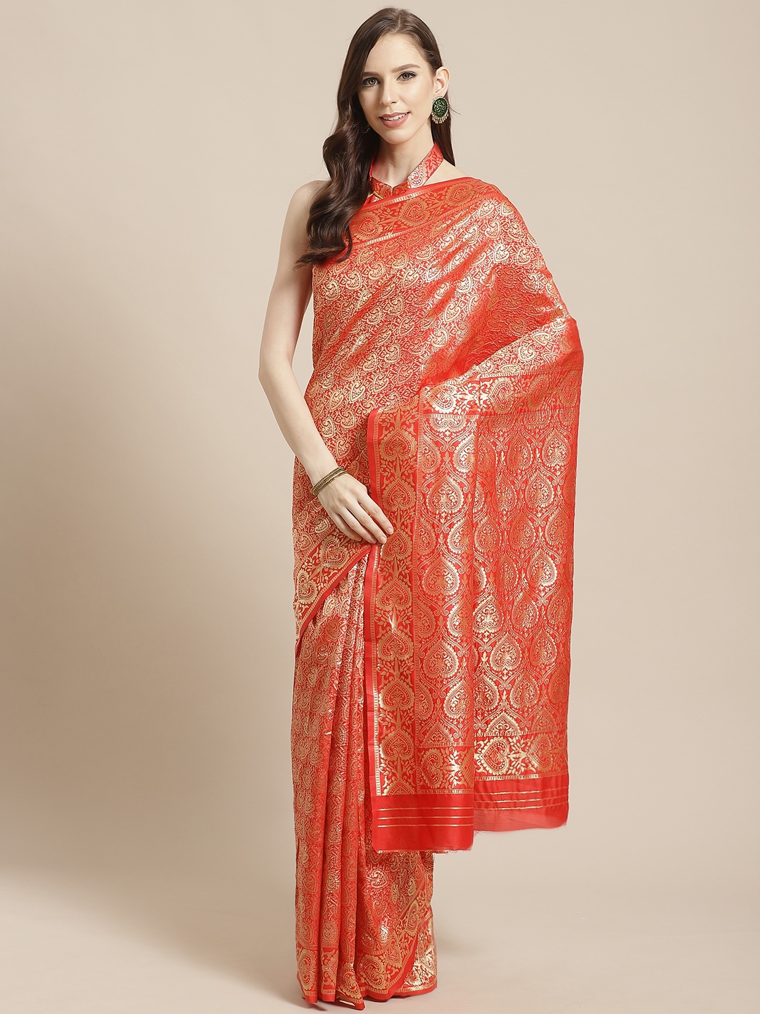 

Mitera Red & Golden Woven Design Kanjeevaram Saree