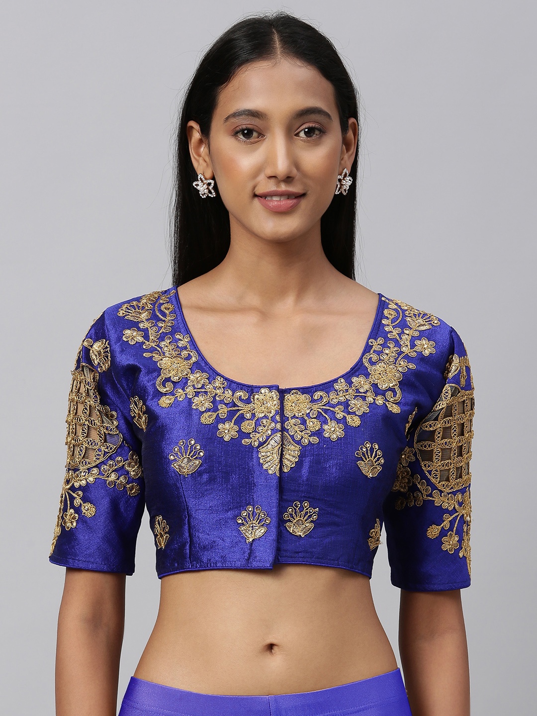 

Amrutam Fab Women Blue Embroidered Saree Blouse
