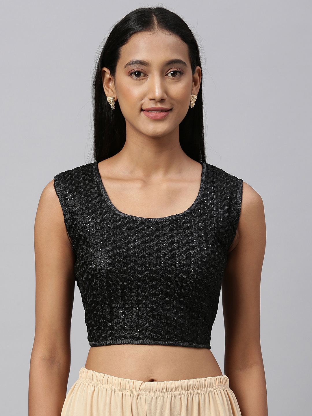 

Amrutam Fab Women Black Sequence Embroidered Silk Blouse