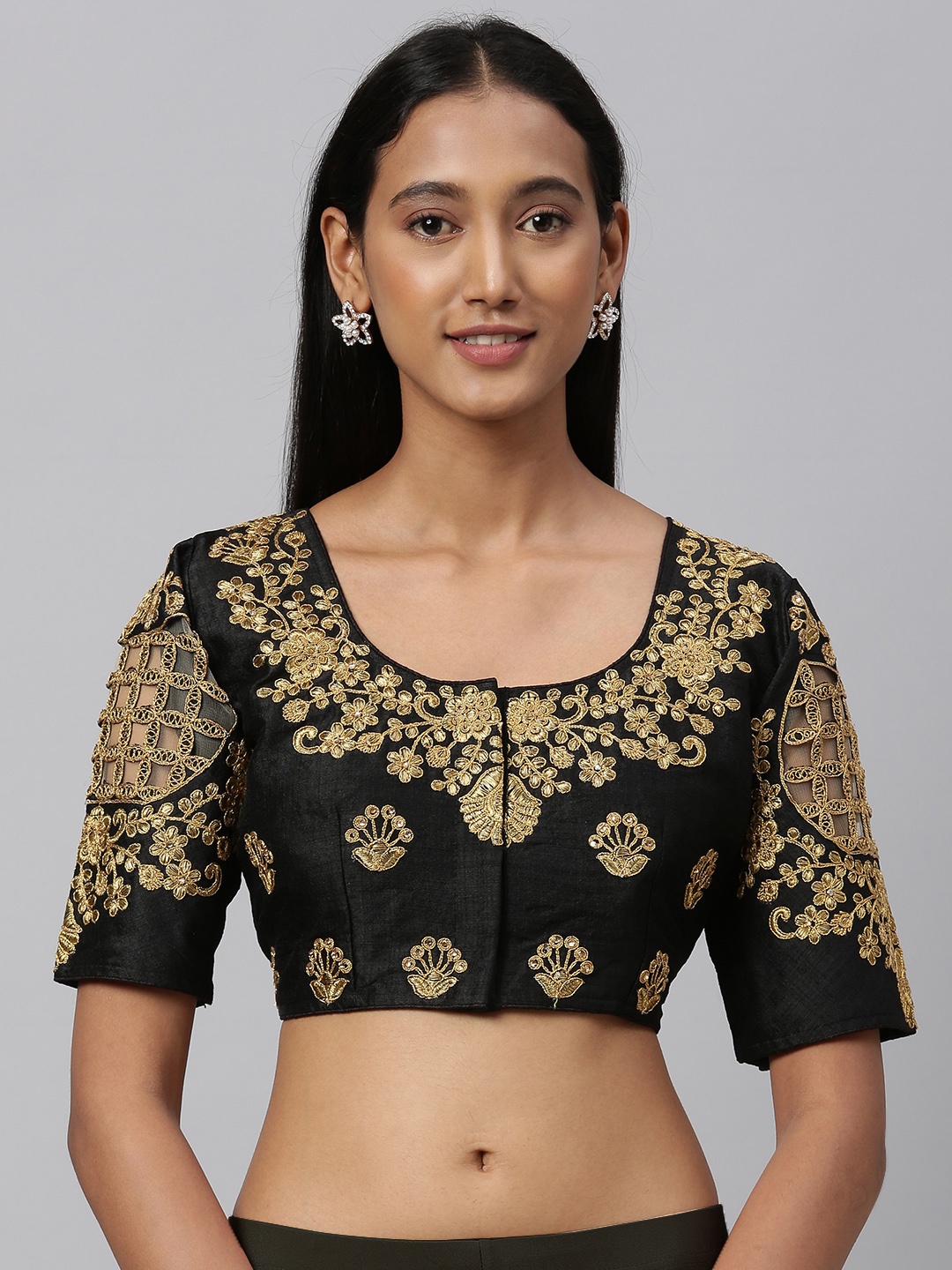 

Amrutam Fab Women Black Embroidered Saree Blouse