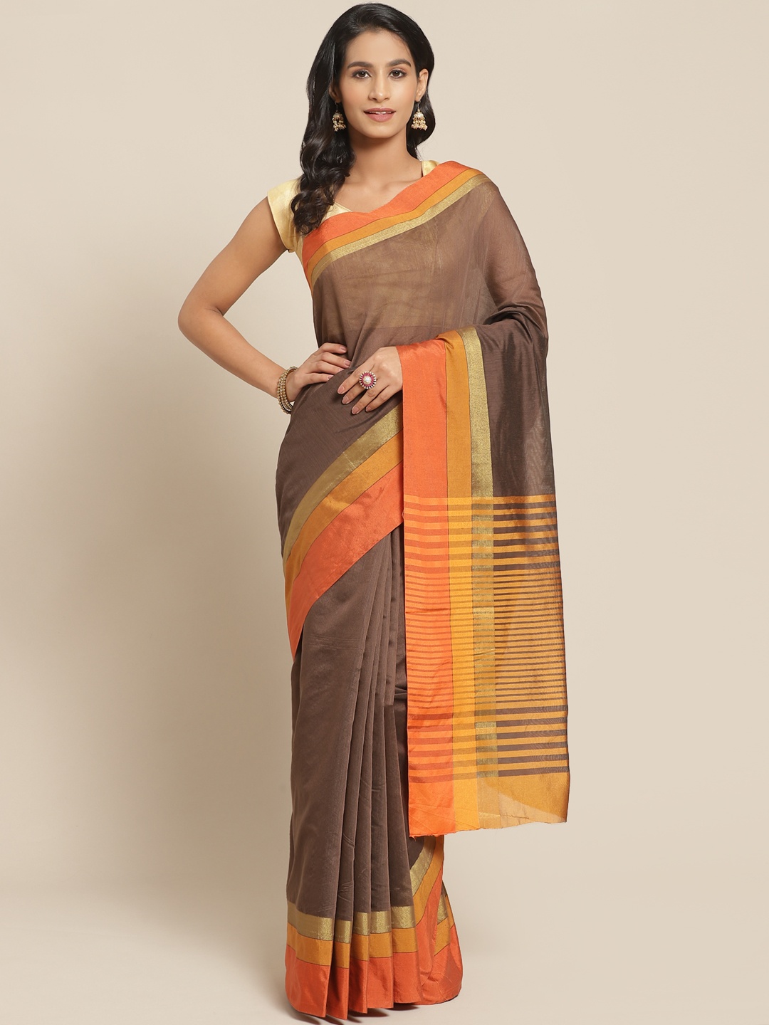 

Pisara Coffee Brown Solid Chanderi Saree