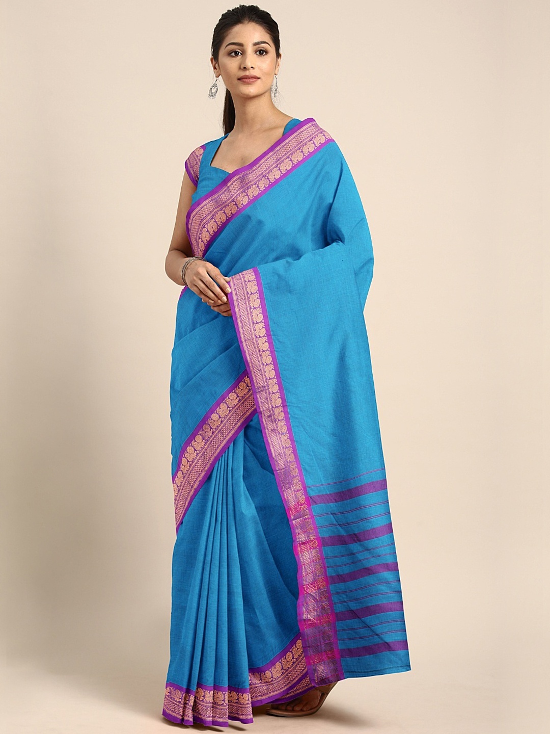 

KALINI Blue Pure Cotton Solid Venkatgiri Saree