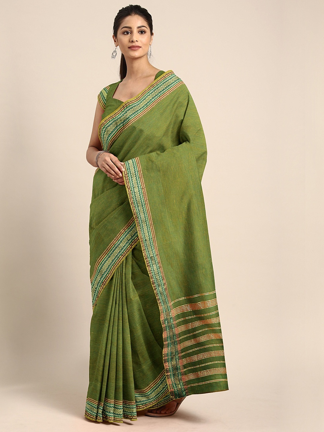 

Pavechas Green Pure Cotton Solid Venkatgiri Saree