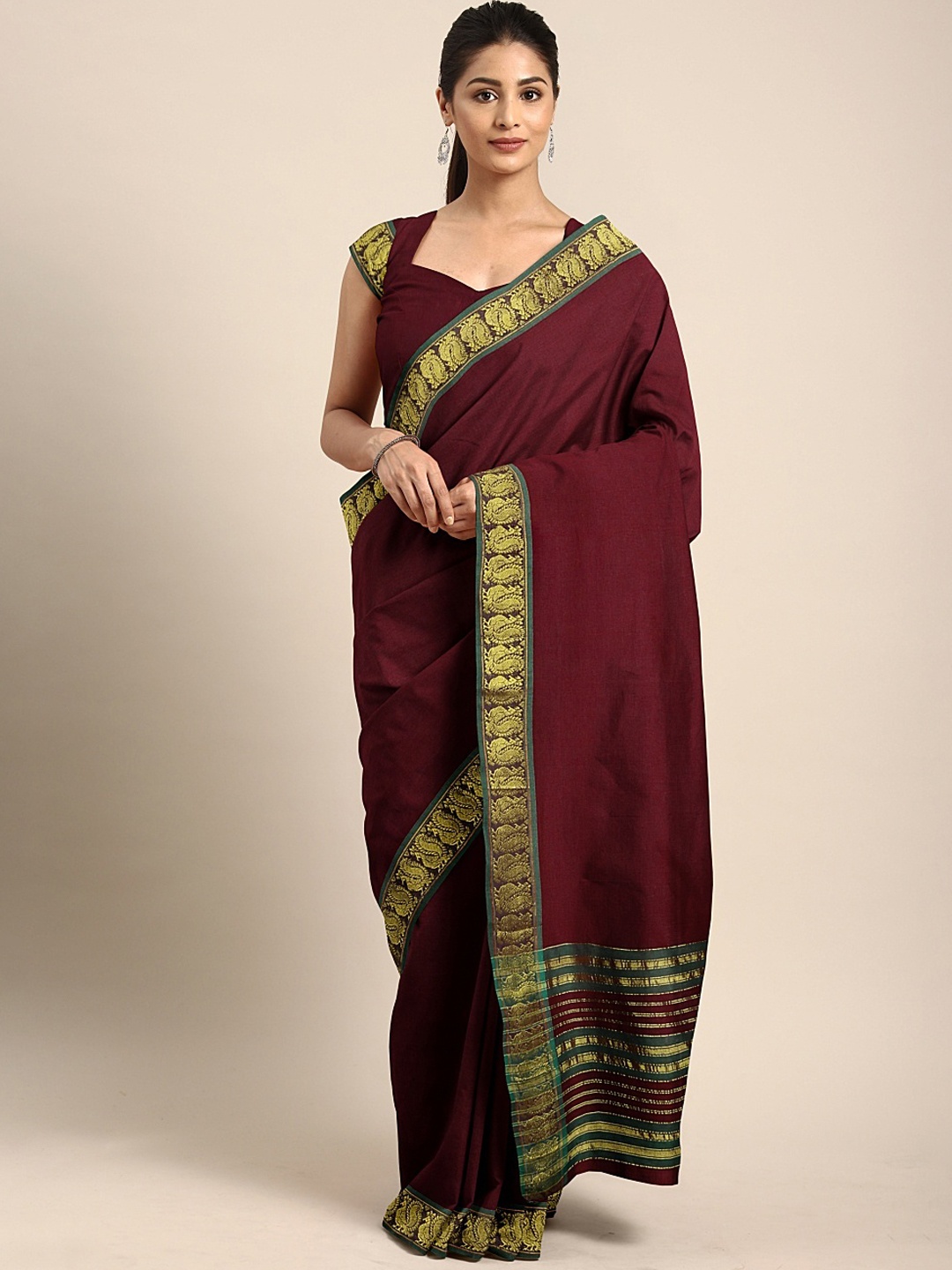 

Pavechas Maroon Pure Cotton Solid Venkatgiri Saree