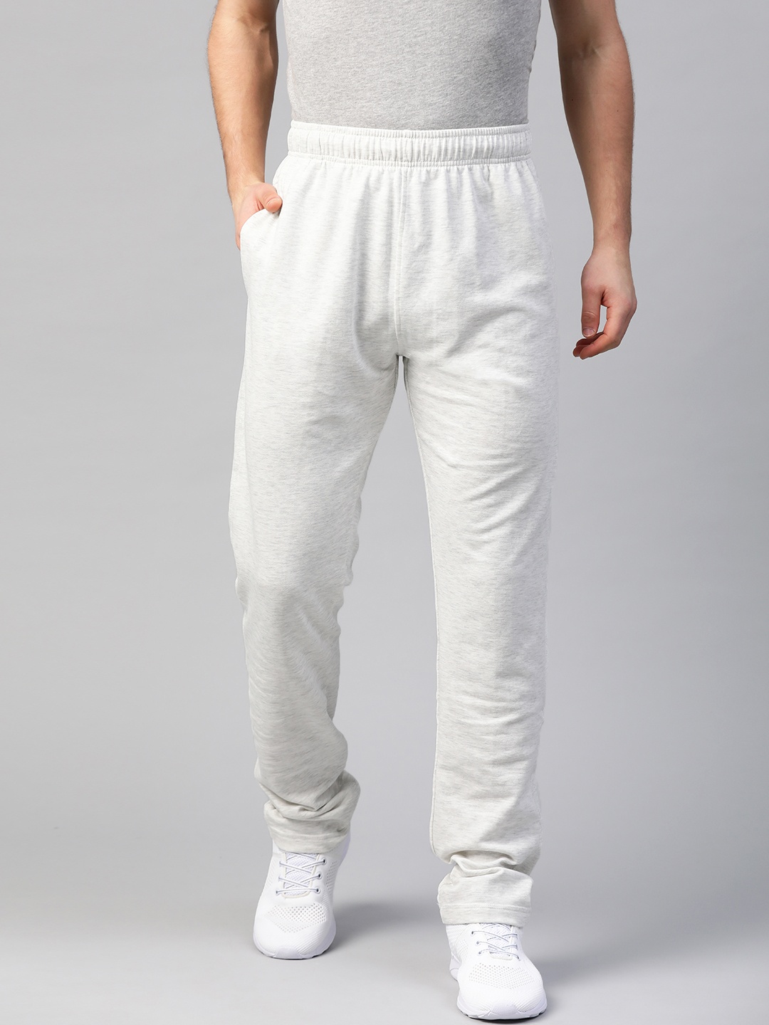 

Marks & Spencer Men Off-White Melange Effect Solid Track Pants