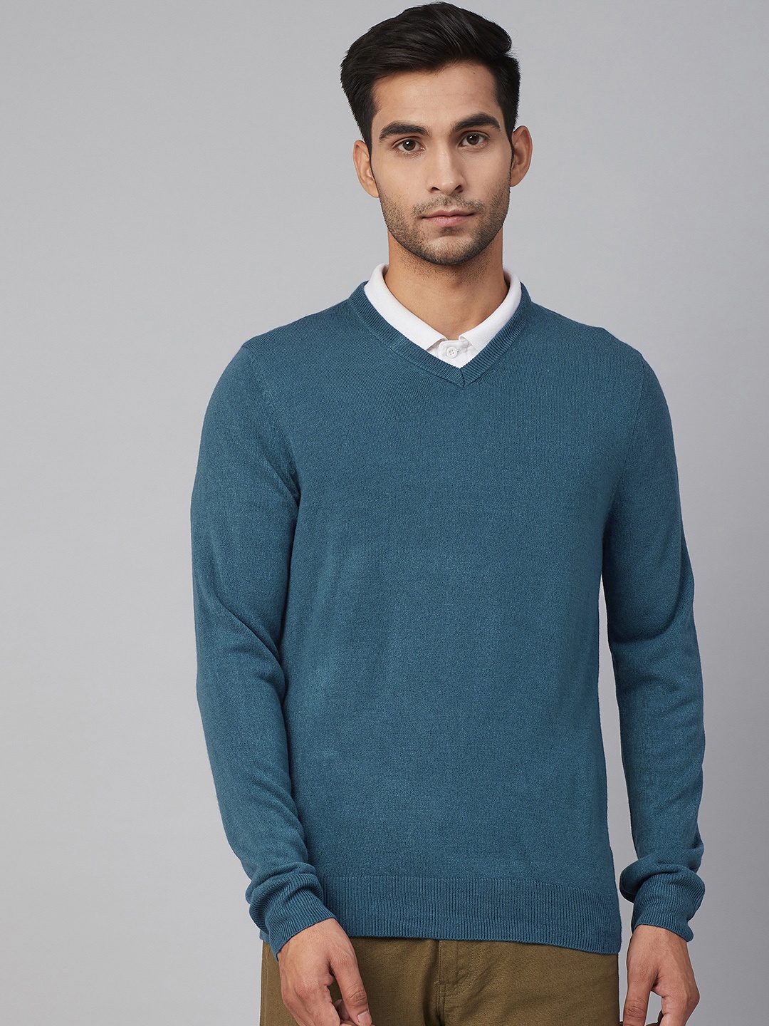 

Marks & Spencer Men Teal Blue Solid Pullover