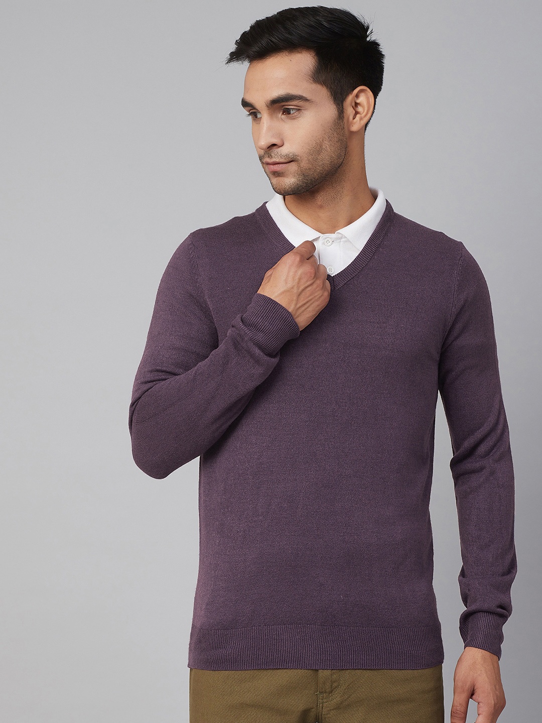 

Marks & Spencer Men Purple Solid Pullover Sweater