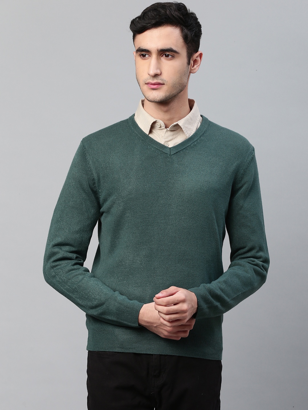 

Marks & Spencer Men Teal Green Solid Pullover Sweater