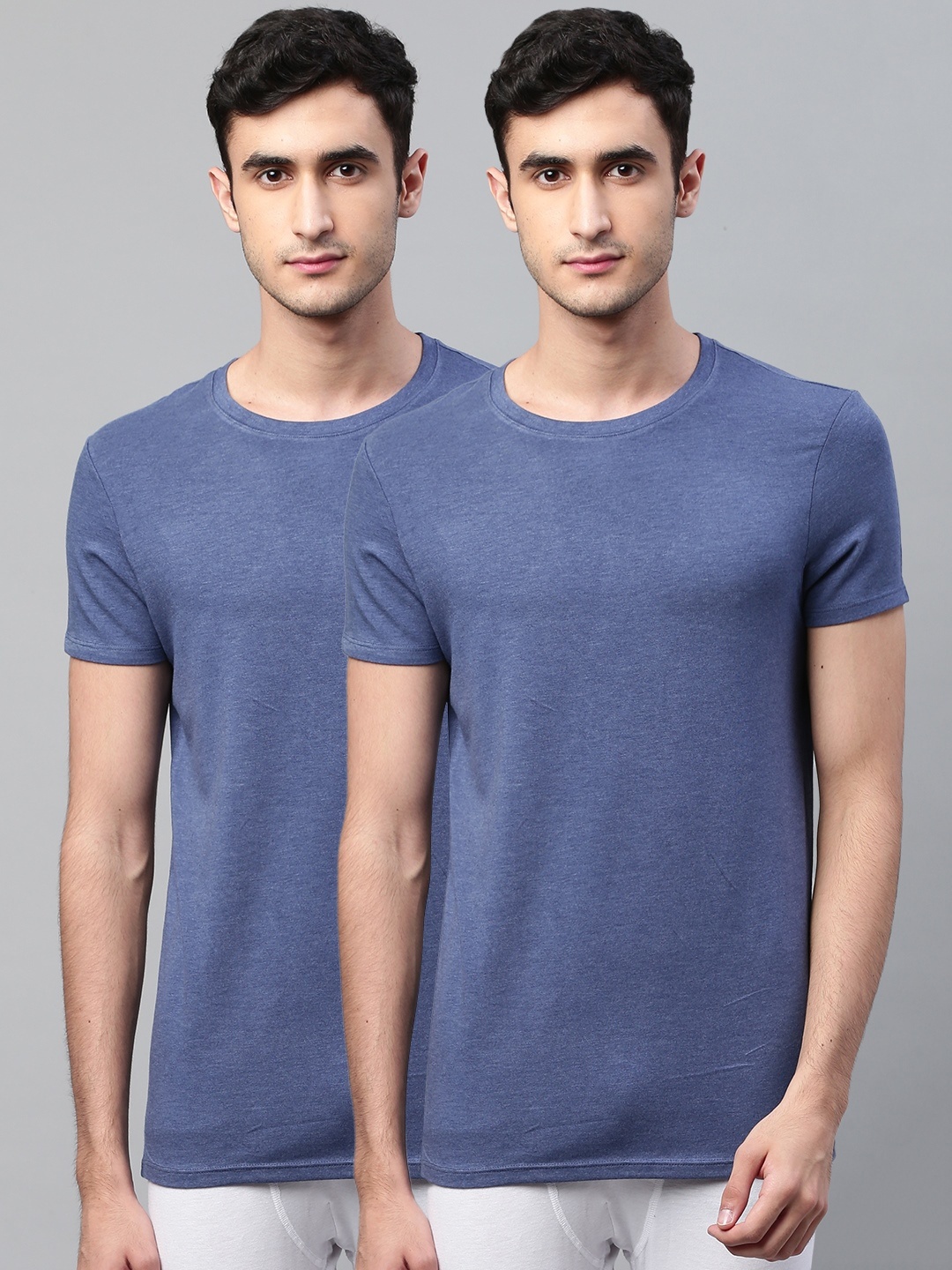 

Marks & Spencer Men Pack of 2 Blue Solid Thermal T-shirts