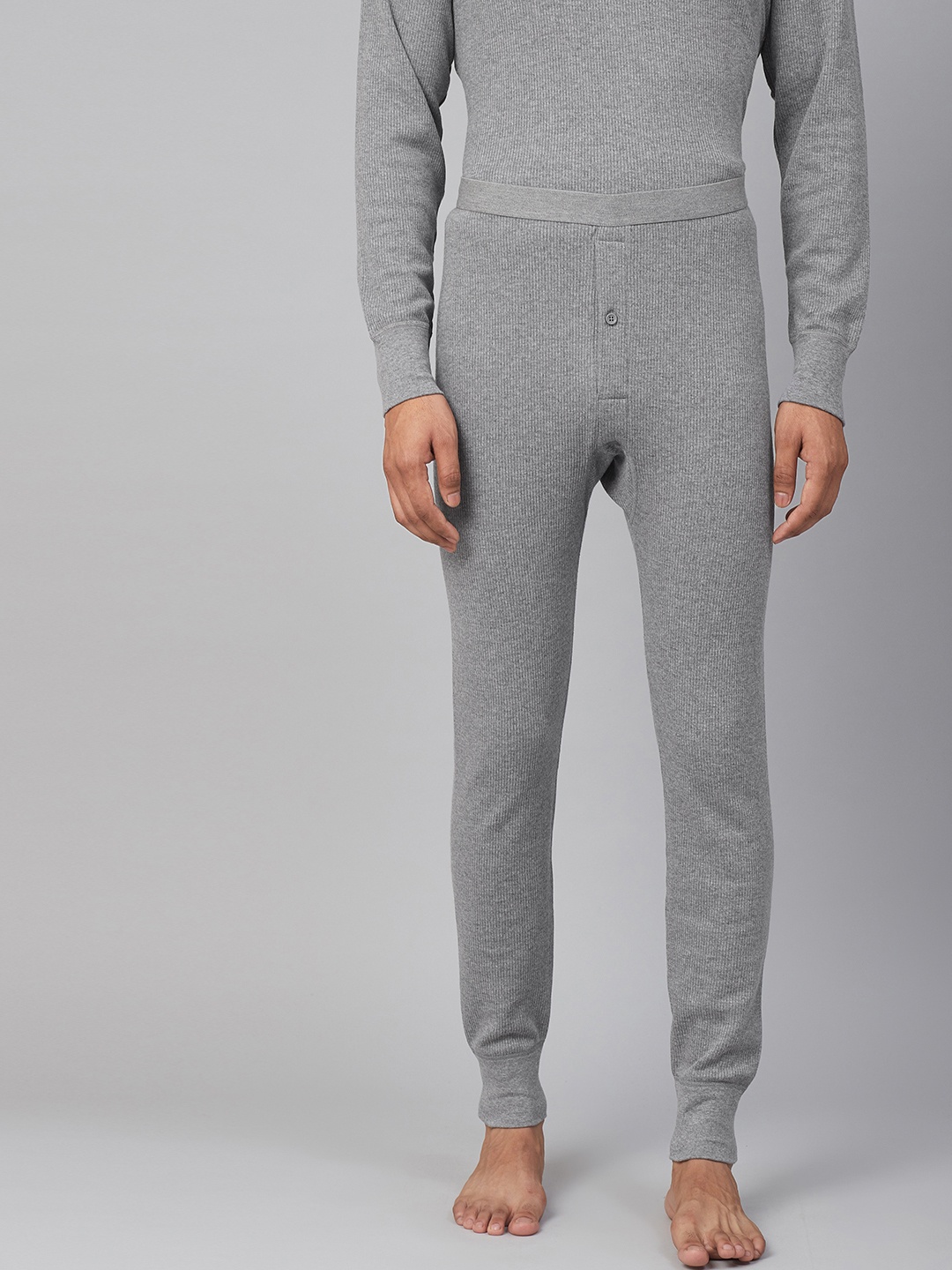 

Marks & Spencer Men Grey Melange Ribbed Joggers Thermal Bottoms