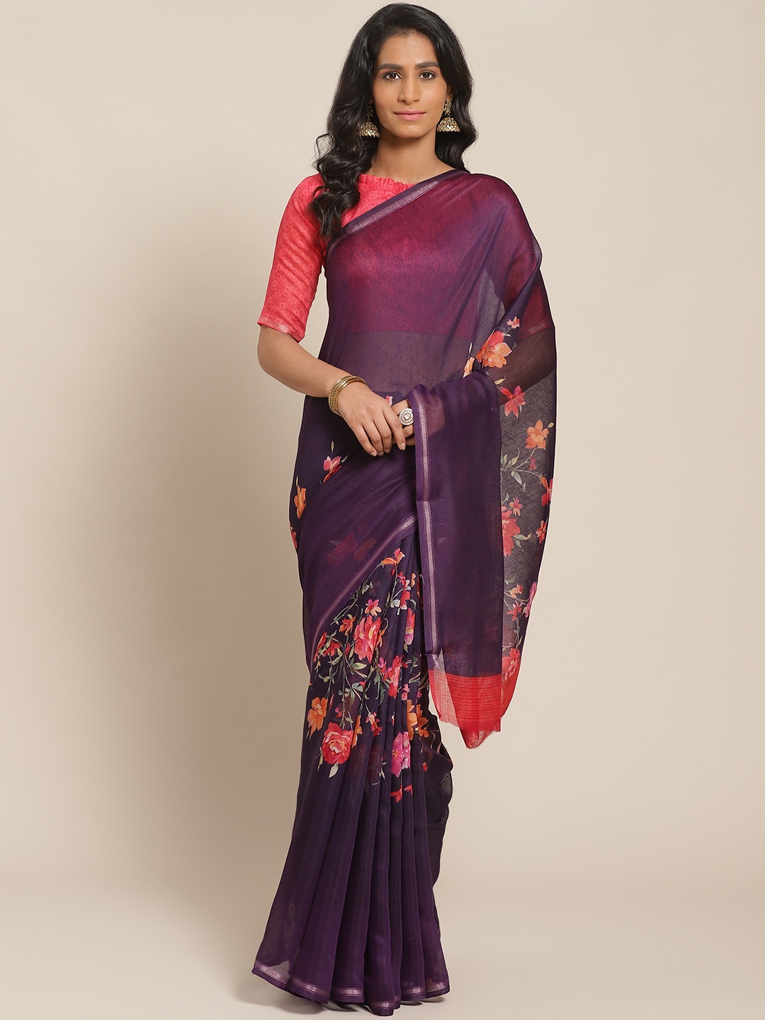 

Saree mall Purple & Pink Floral Printed Saree