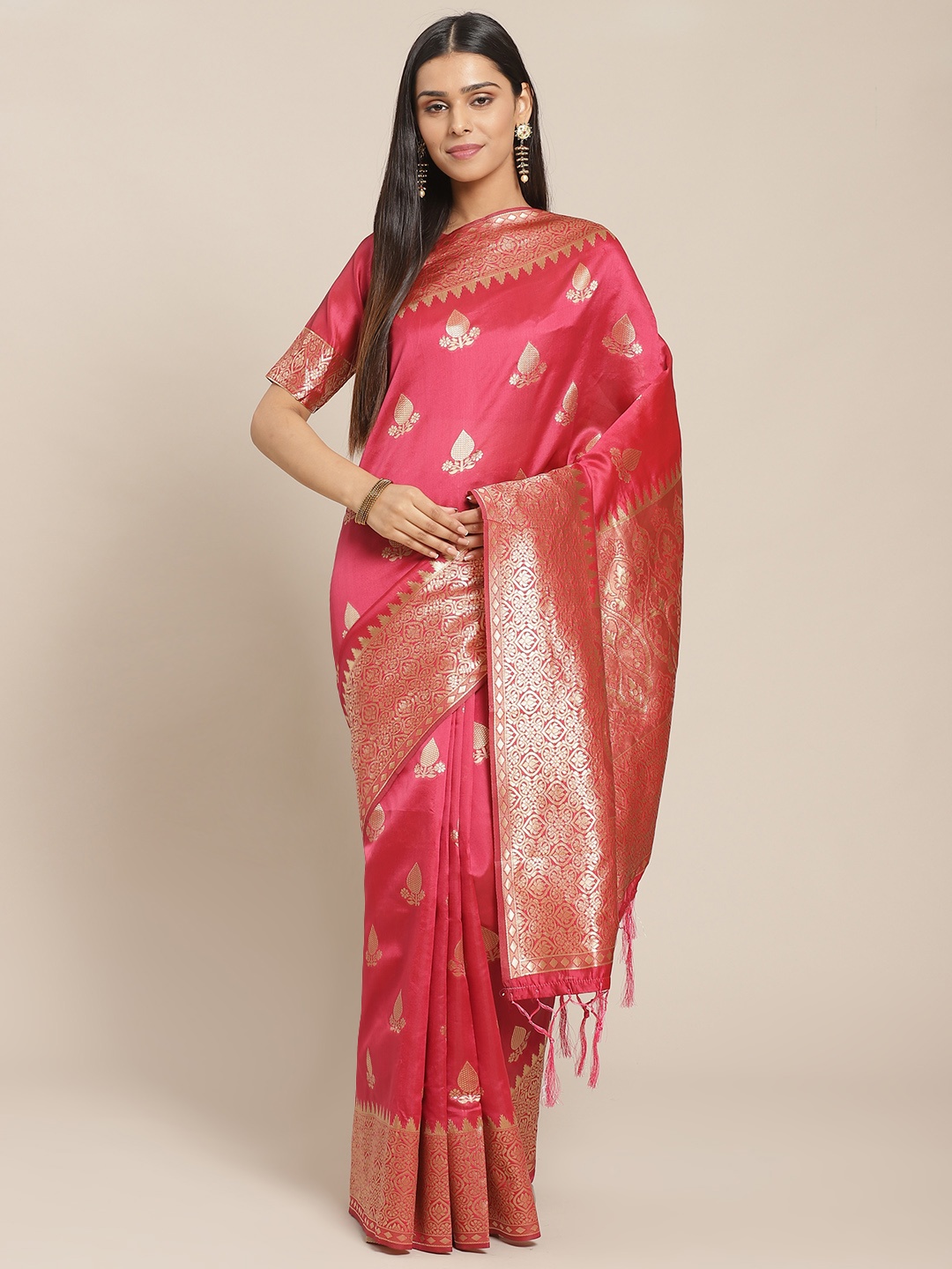 

Saree mall Pink & Golden Woven Design Banarasi Saree