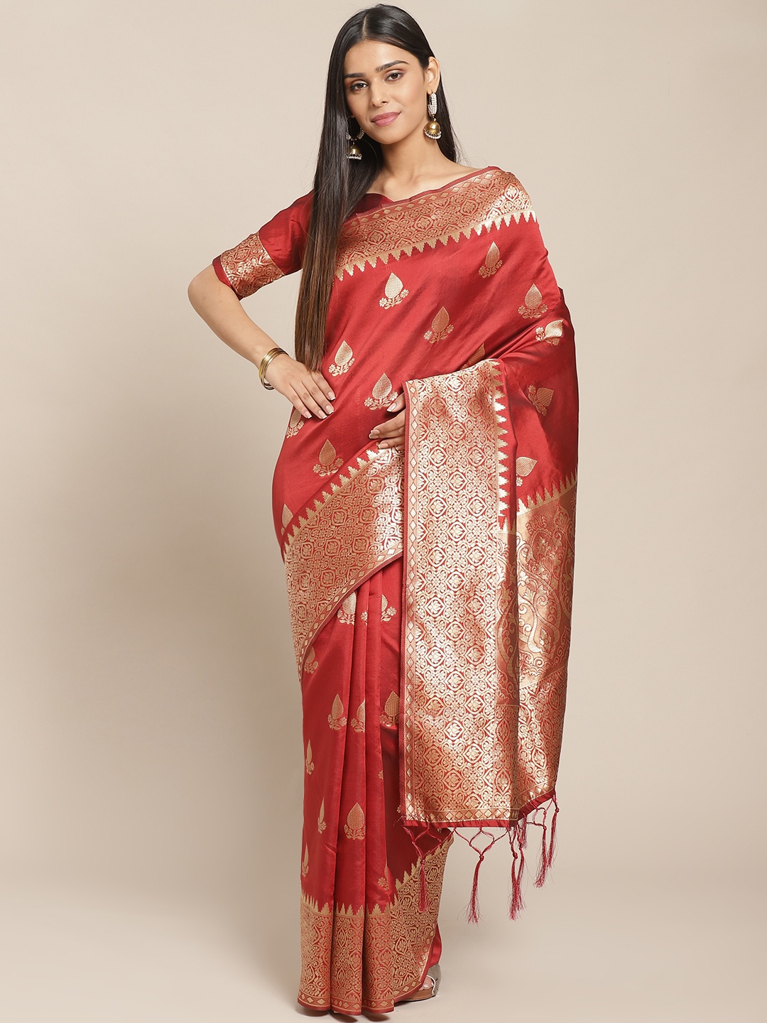 

Saree mall Red & Golden Woven Design Banarasi Saree