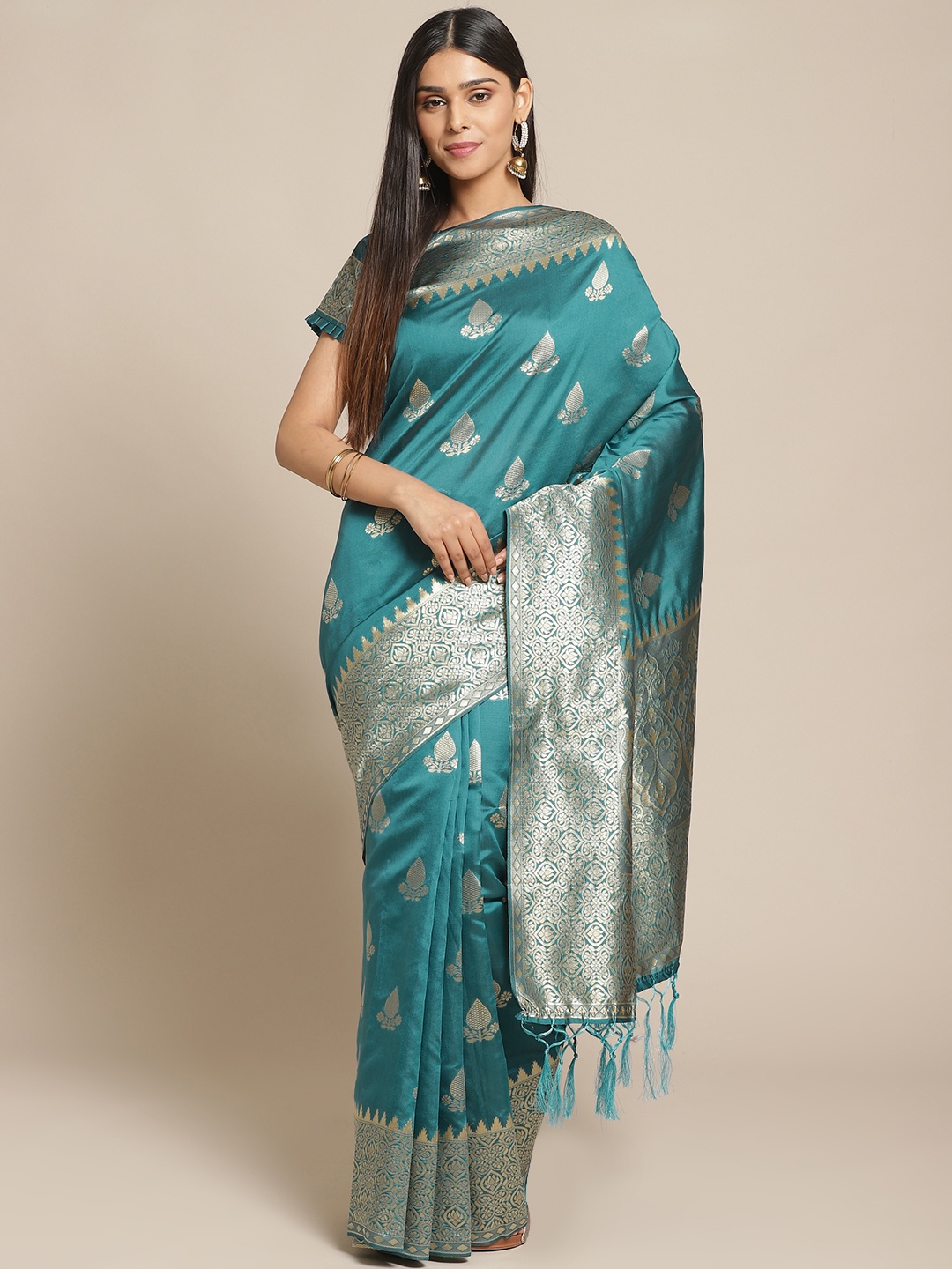 

Saree mall Blue & Golden Woven Design Banarasi Saree