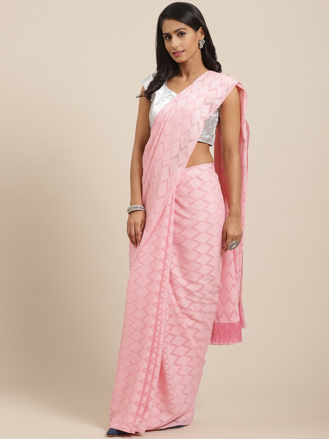 

VASTRANAND Pink Jaali Handloom Woven Design Saree