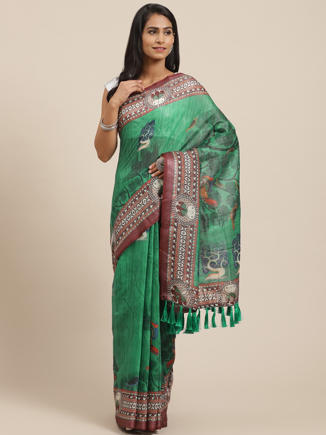 

VASTRANAND Green Kalamkari Print Saree