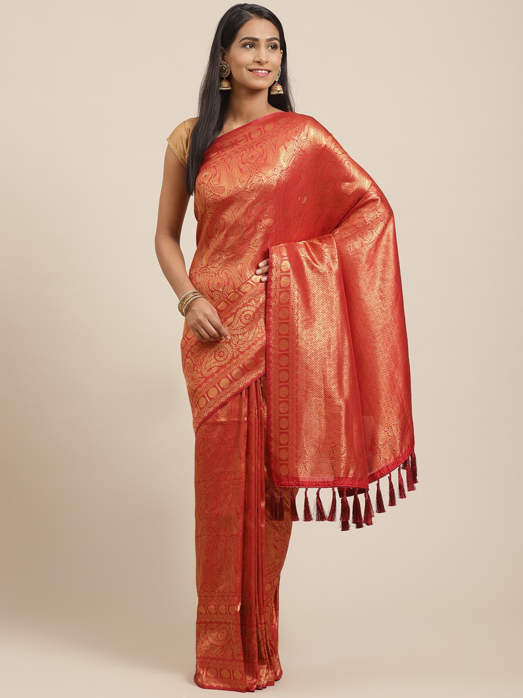 

VASTRANAND Red Golden Woven Design Banarasi Saree
