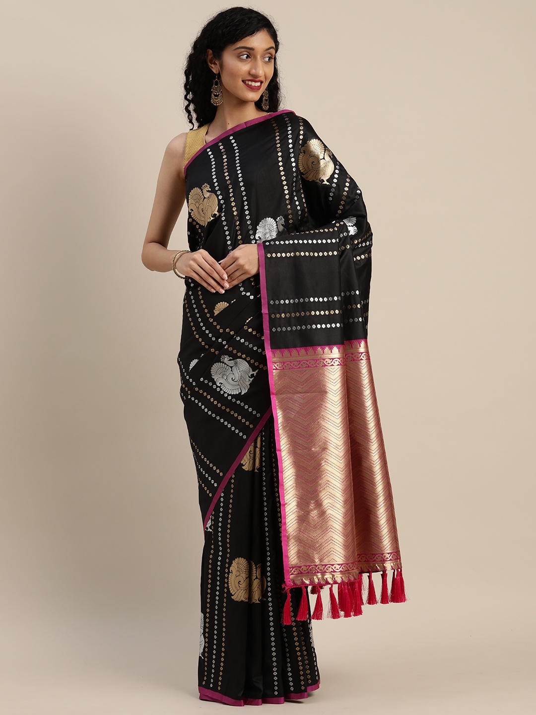 

VASTRANAND Black Silk Blend Woven Design Banarasi Saree