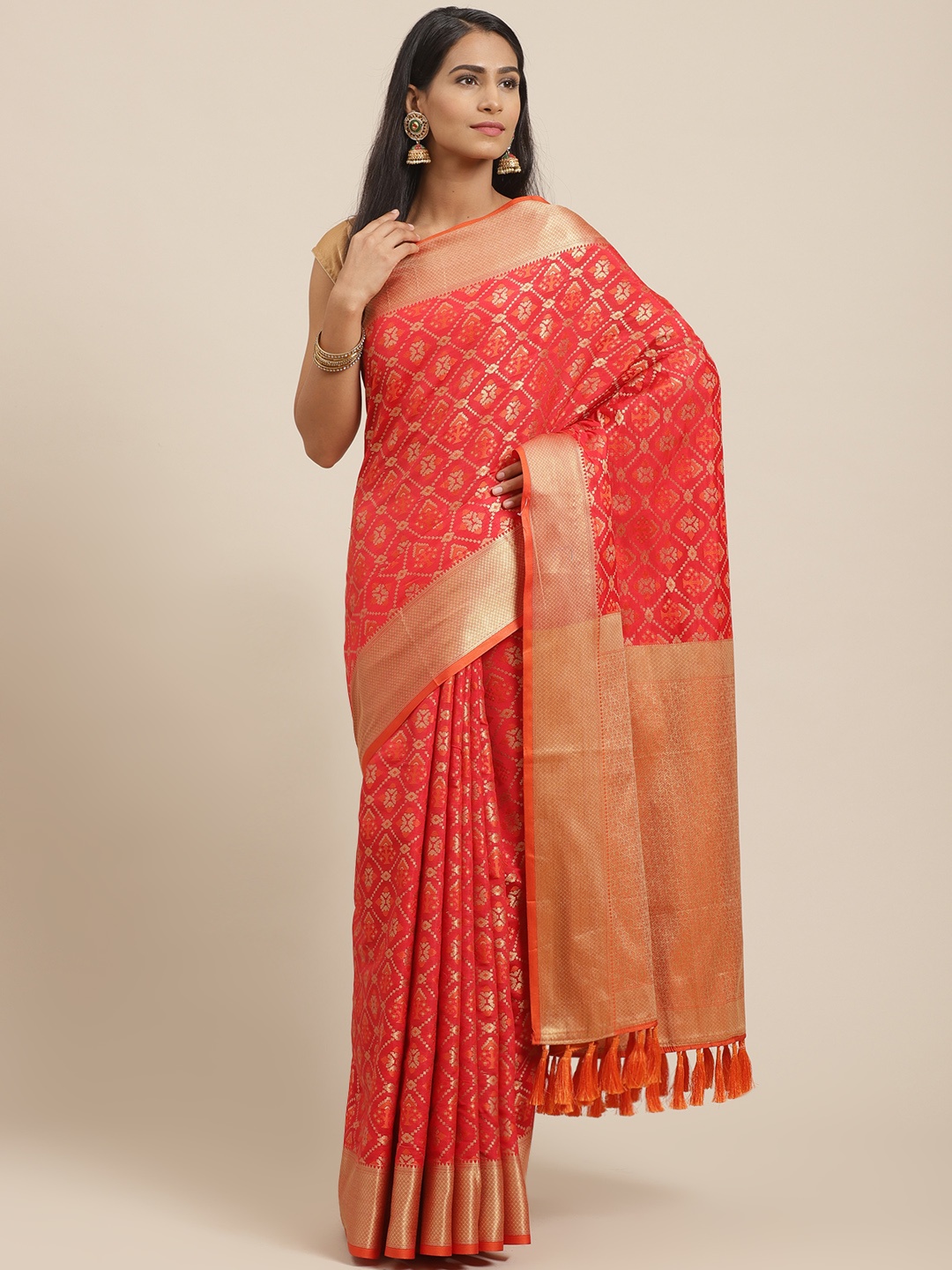 

VASTRANAND Red & Golden Woven Design Patola Saree