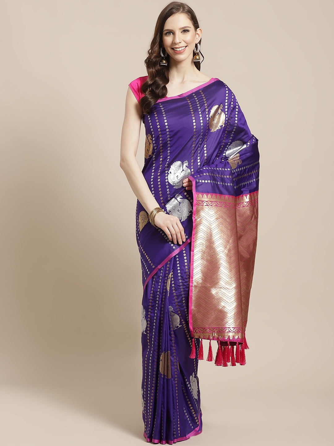 

VASTRANAND Purple & Golden Zari Woven Design Banarasi Saree