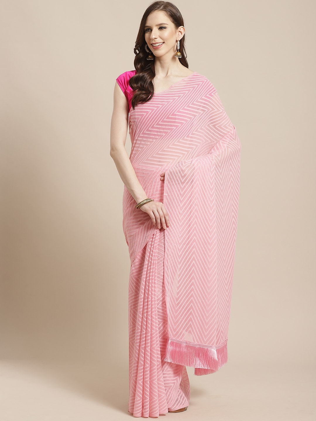 

VASTRANAND Pink Woven Design Saree