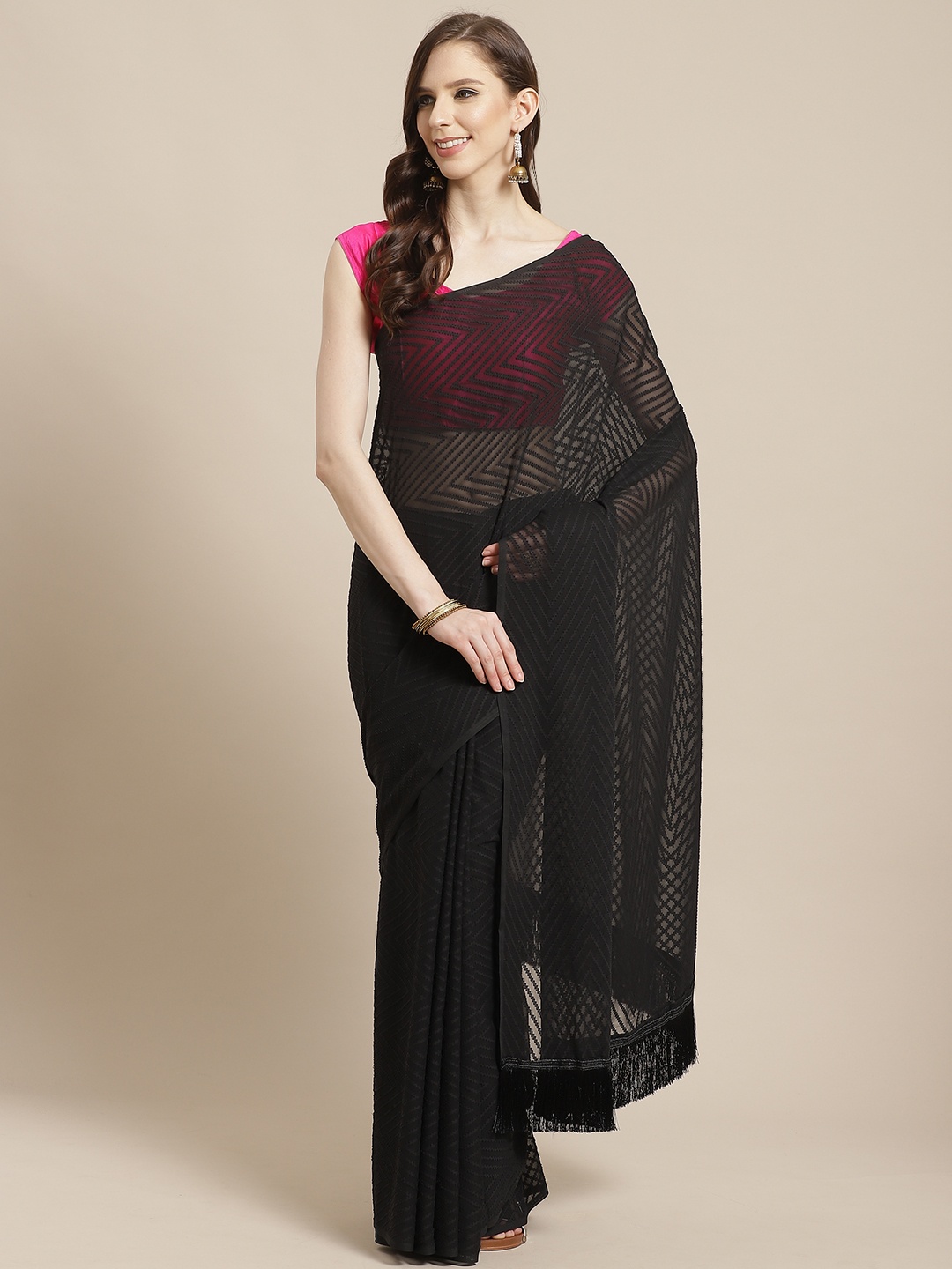 

VASTRANAND Black Woven Design Saree