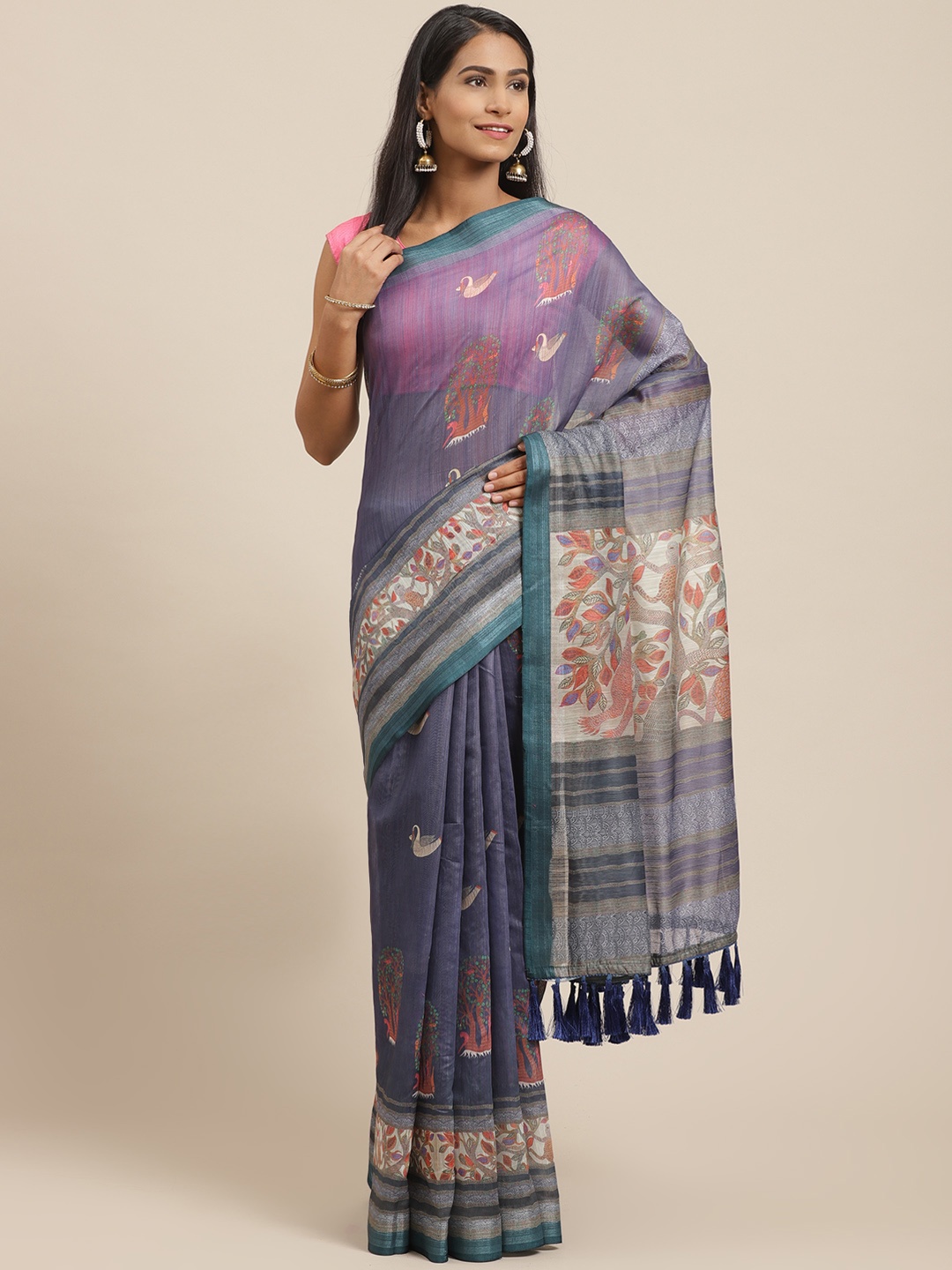 

VASTRANAND Blue Kalamkari Print Saree