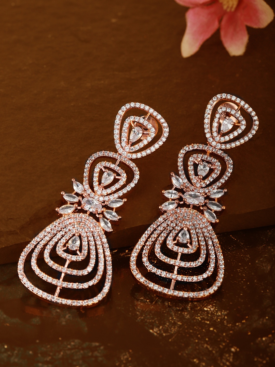 

Carlton London Rose Gold-Plated CZ-Studded Contemporary Drop Earrings