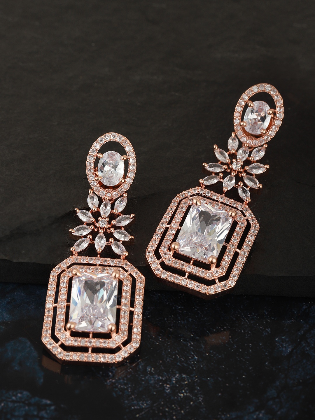

Carlton London Rose Gold-Plated CZ-Studded Contemporary Drop Earrings