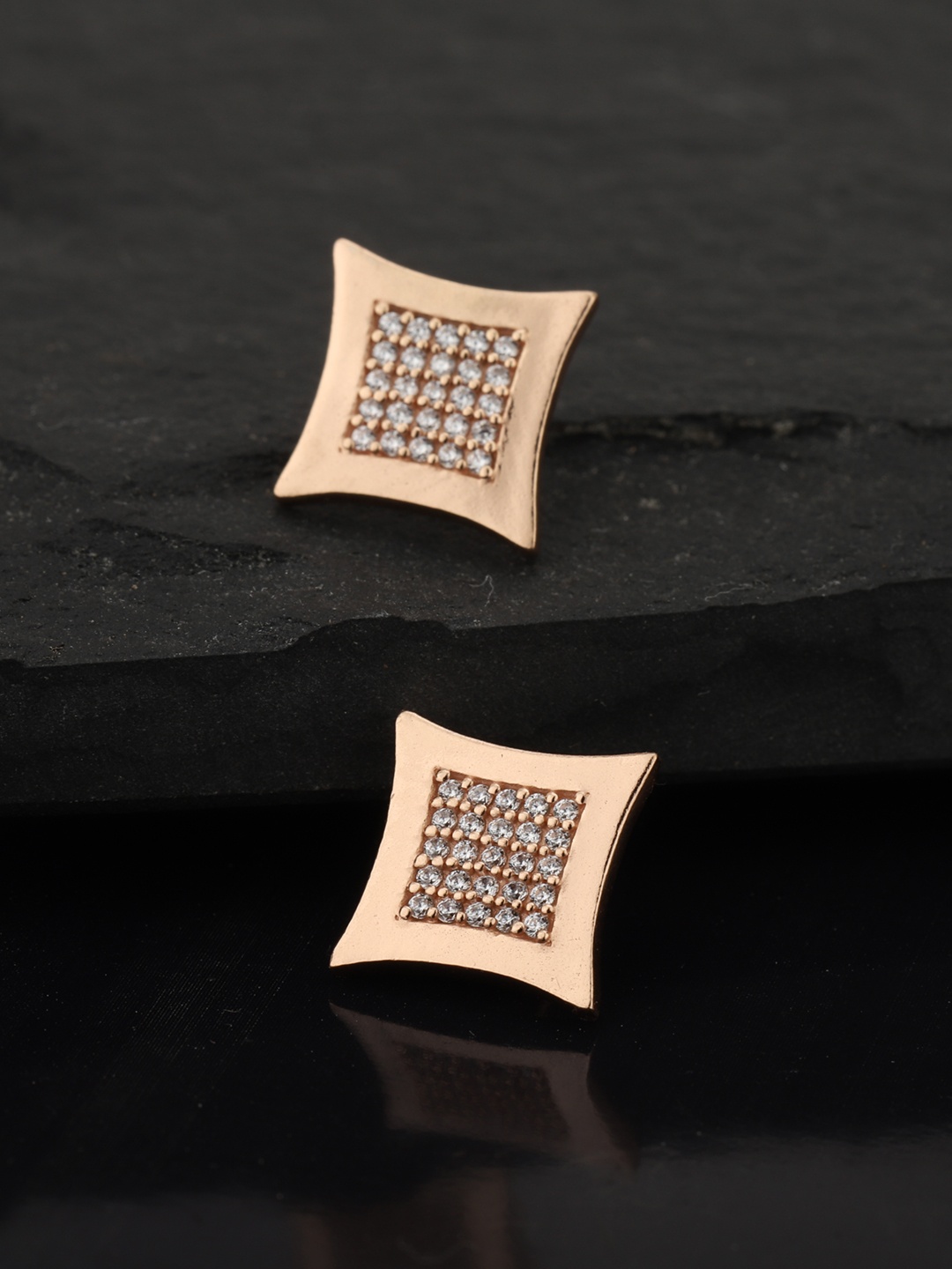 

Carlton London Rose Gold-Plated CZ-Studded Geometric Studs