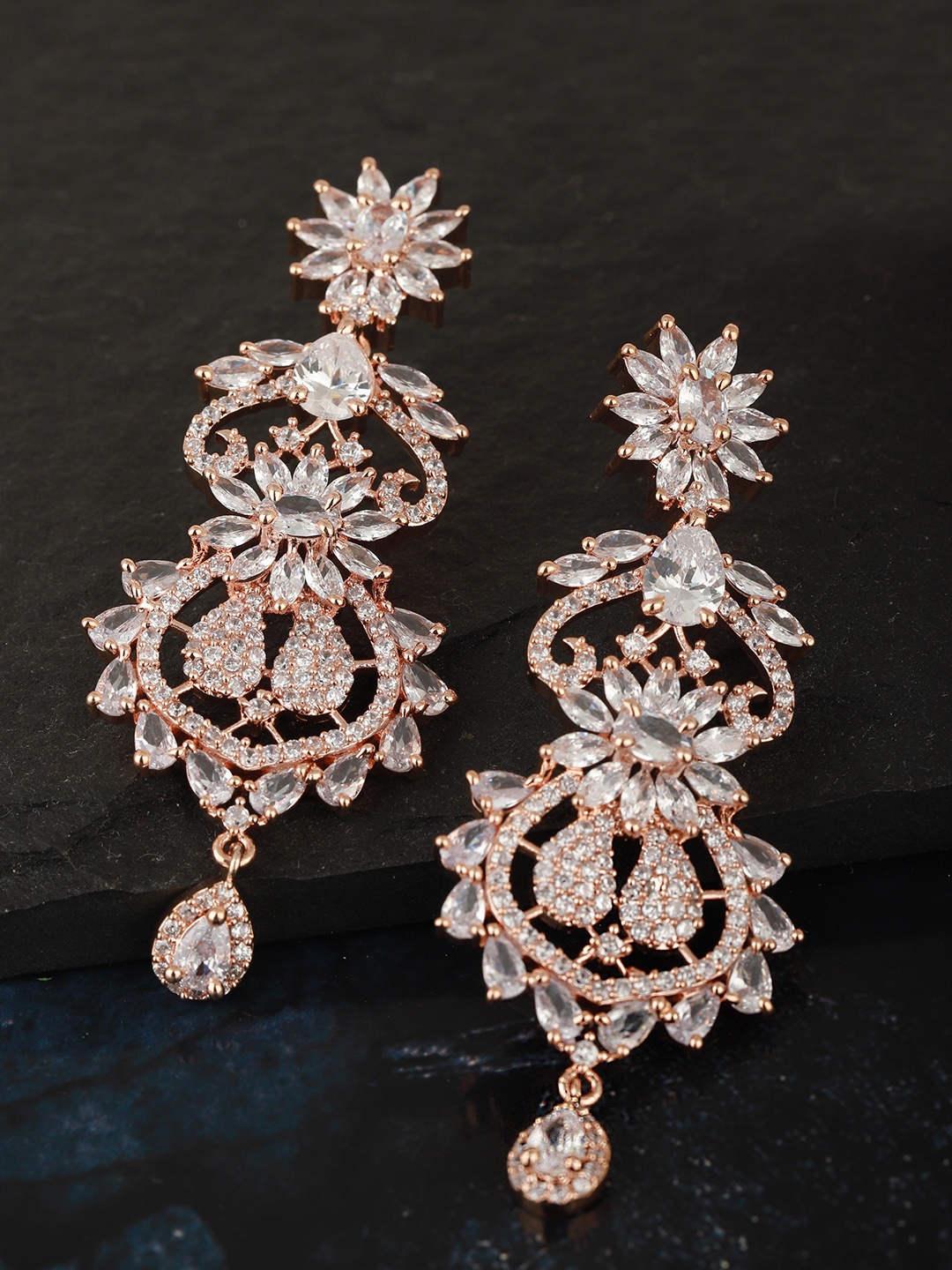 

Carlton London Rose Gold-Plated CZ-Studded Contemporary Drop Earrings