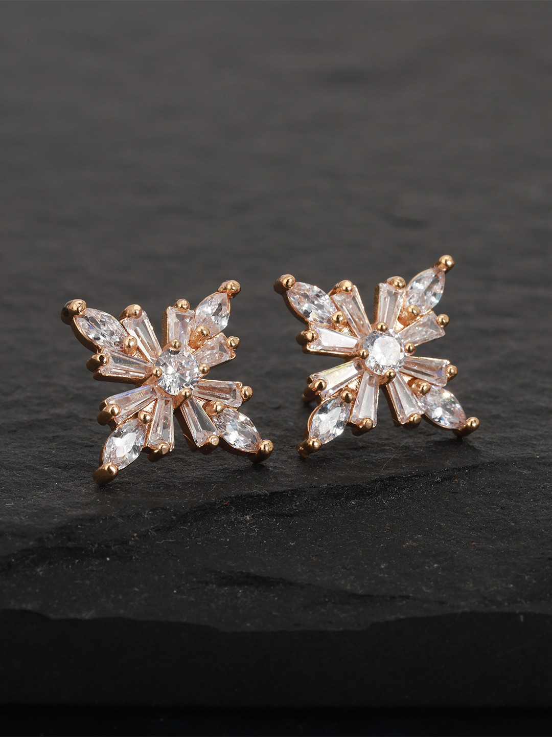 

Carlton London Women Gold Plated CZ Studded Floral Shaped Studs