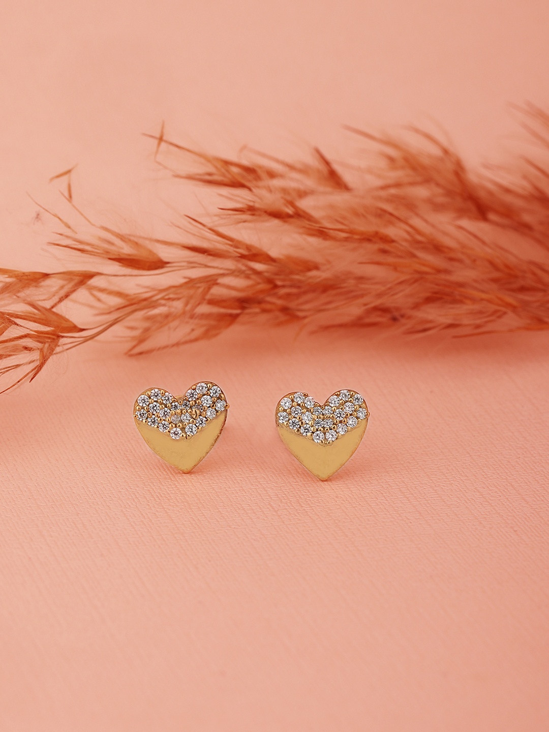 

Carlton London Gold-Plated CZ Studded Heart Shaped Studs