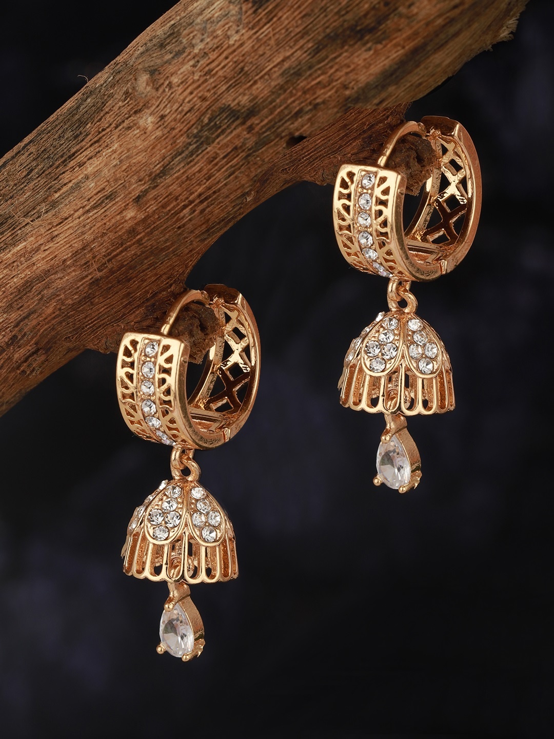 

Carlton London Gold-Plated CZ Studded Dome Shaped Drop Earrings