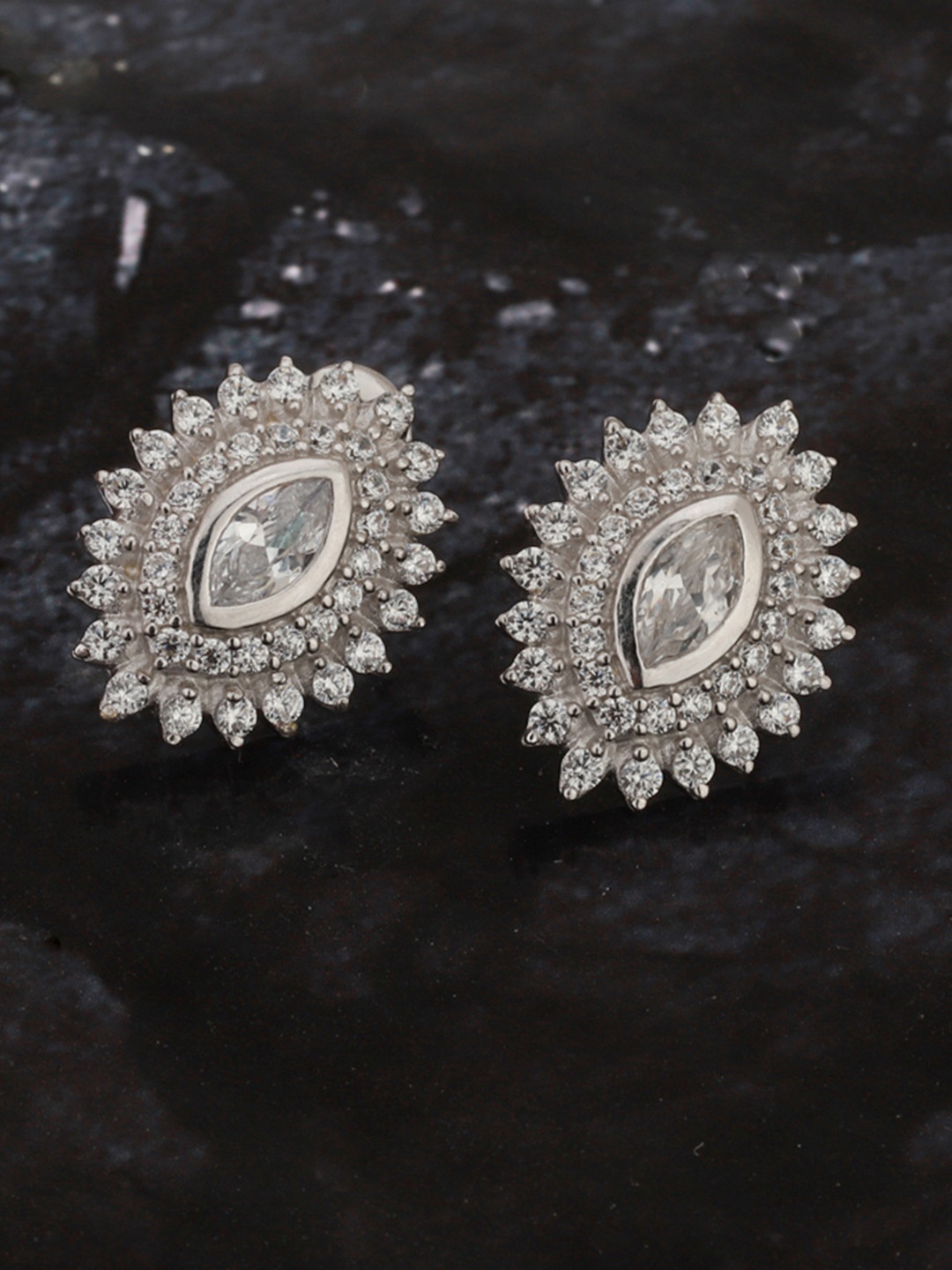 

Carlton London Silver-Toned Rhodium-Plated CZ Studded Contemporary Studs